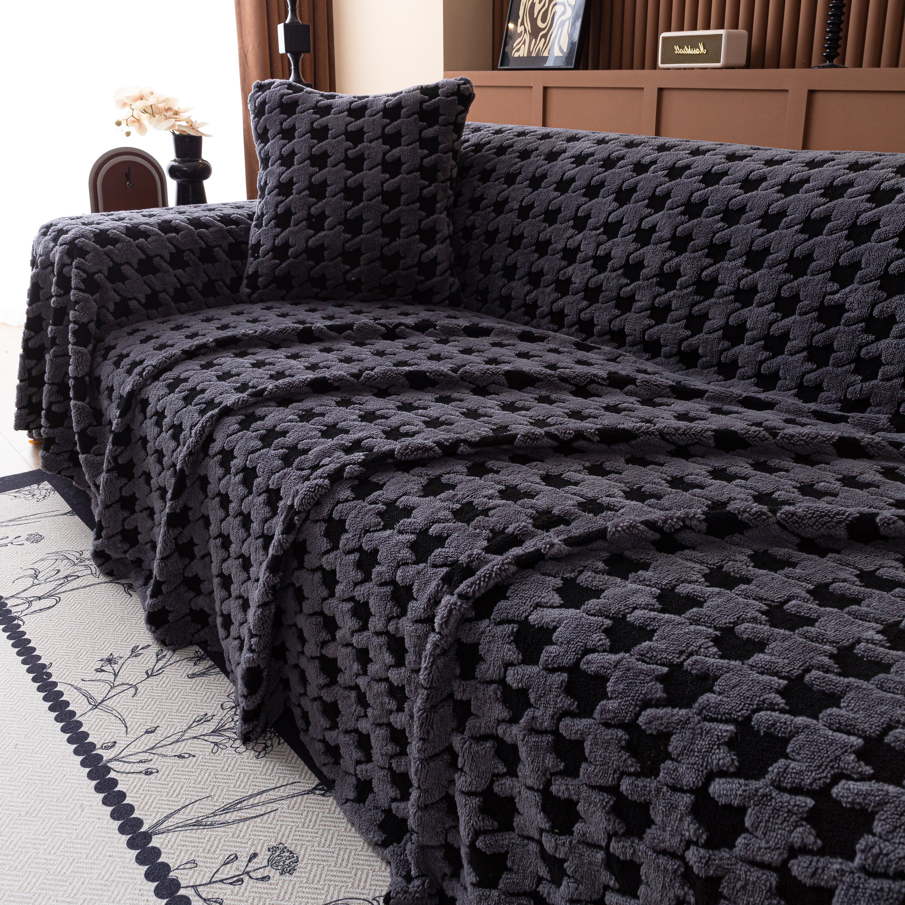 Jacquard Fleece Houndstooth Warm Cozy Couch Cover Blanket Decorative Throws for Sofas - Image 40