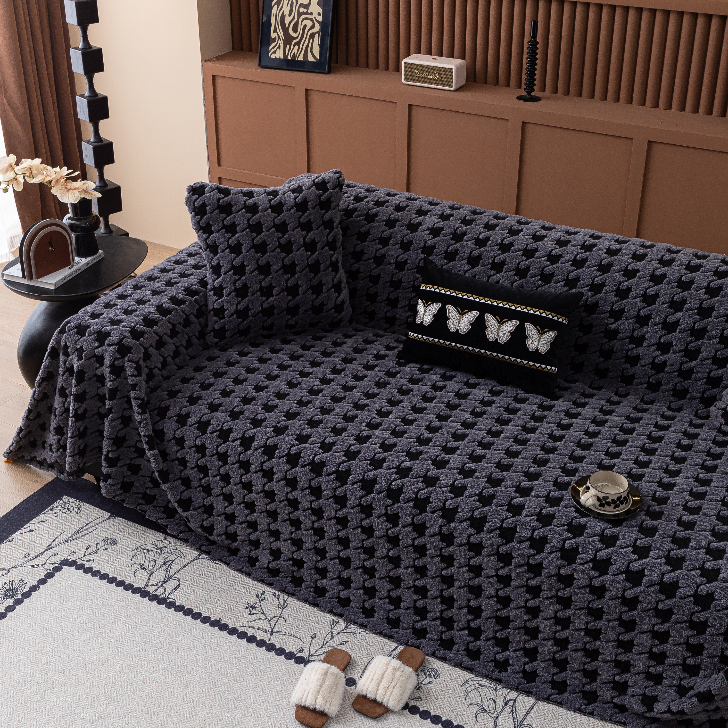 Jacquard Fleece Houndstooth Warm Cozy Couch Cover Blanket Decorative Throws for Sofas - Image 41