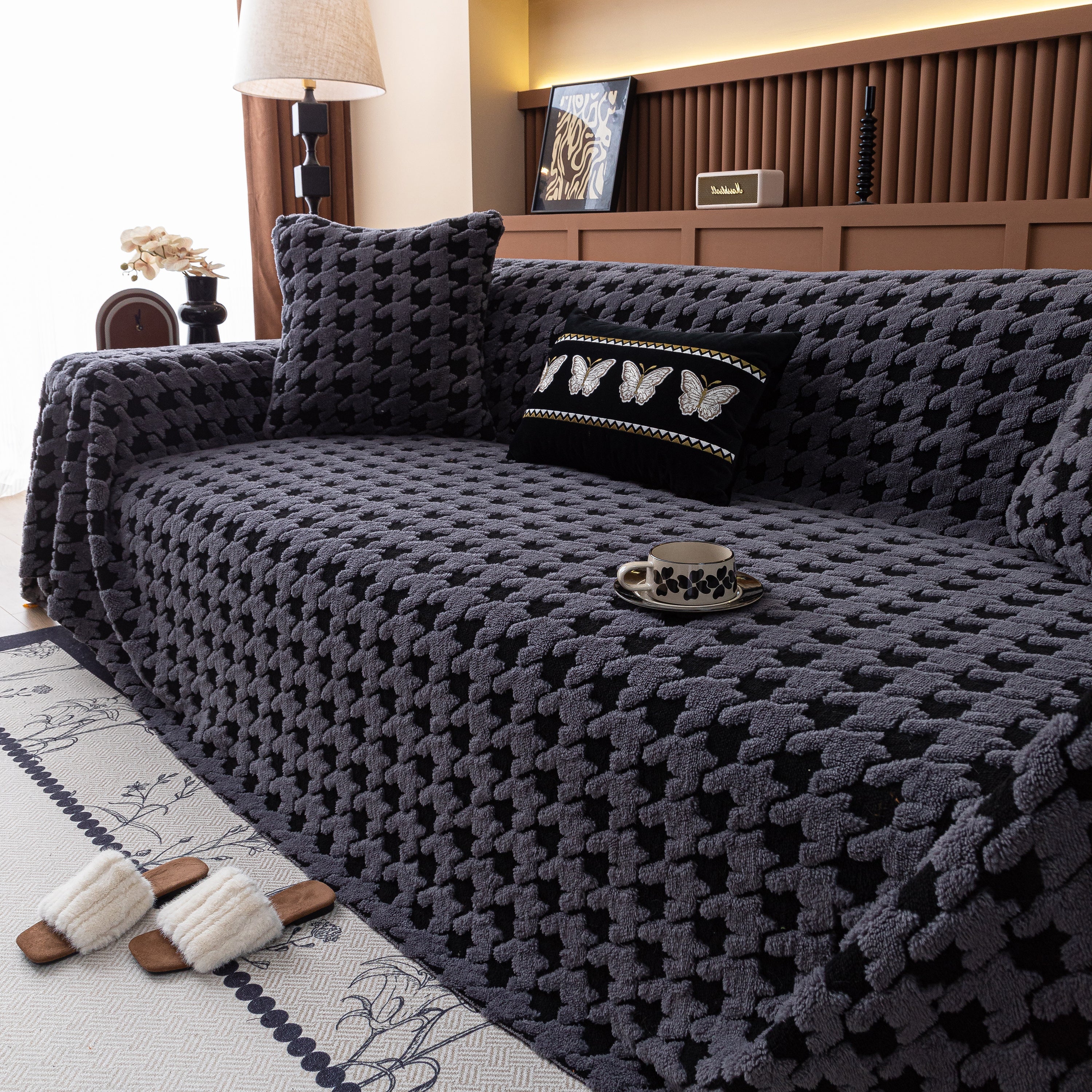Jacquard Fleece Houndstooth Warm Cozy Couch Cover Blanket Decorative Throws for Sofas - Image 42