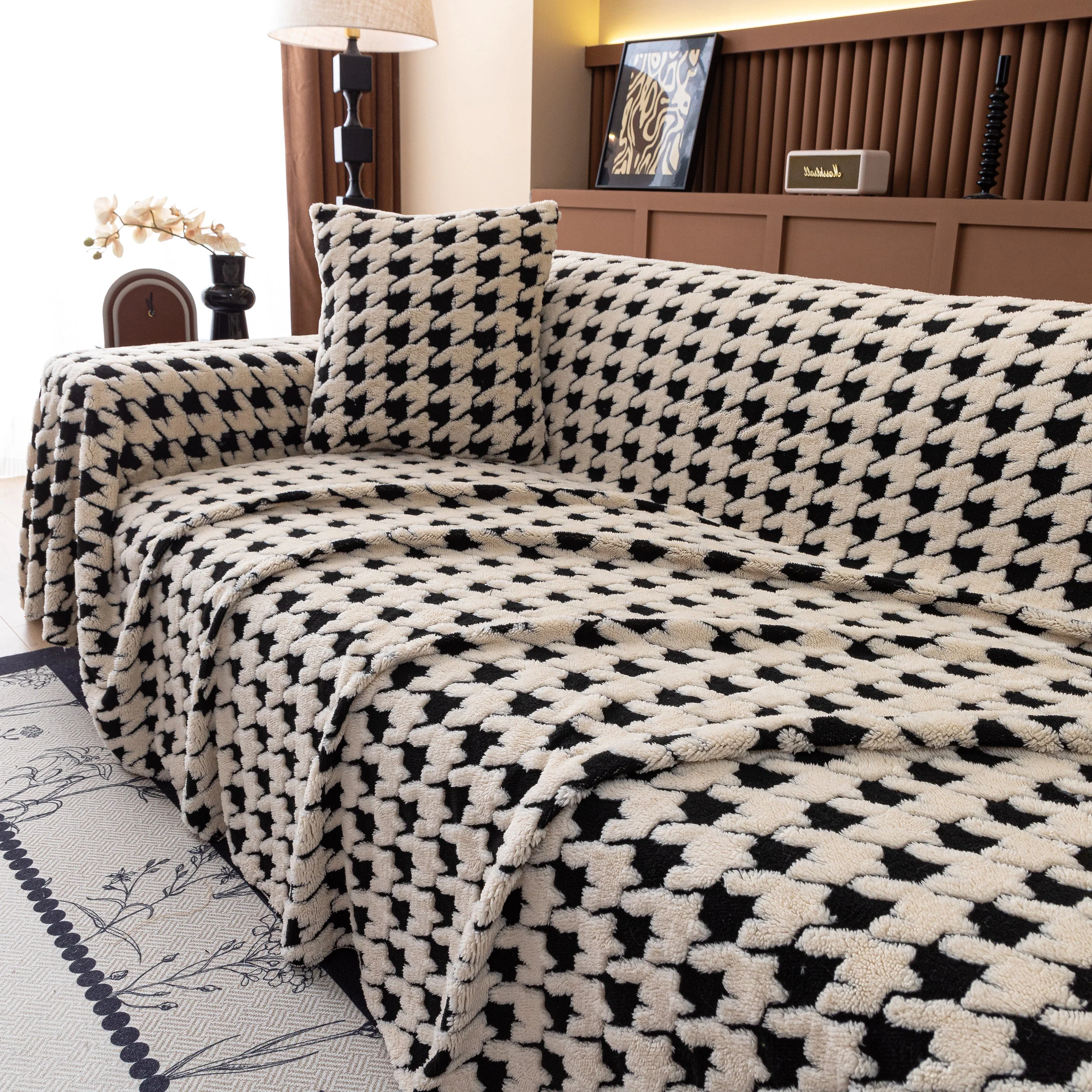 Jacquard Fleece Houndstooth Warm Cozy Couch Cover Blanket Decorative Throws for Sofas - Image 47
