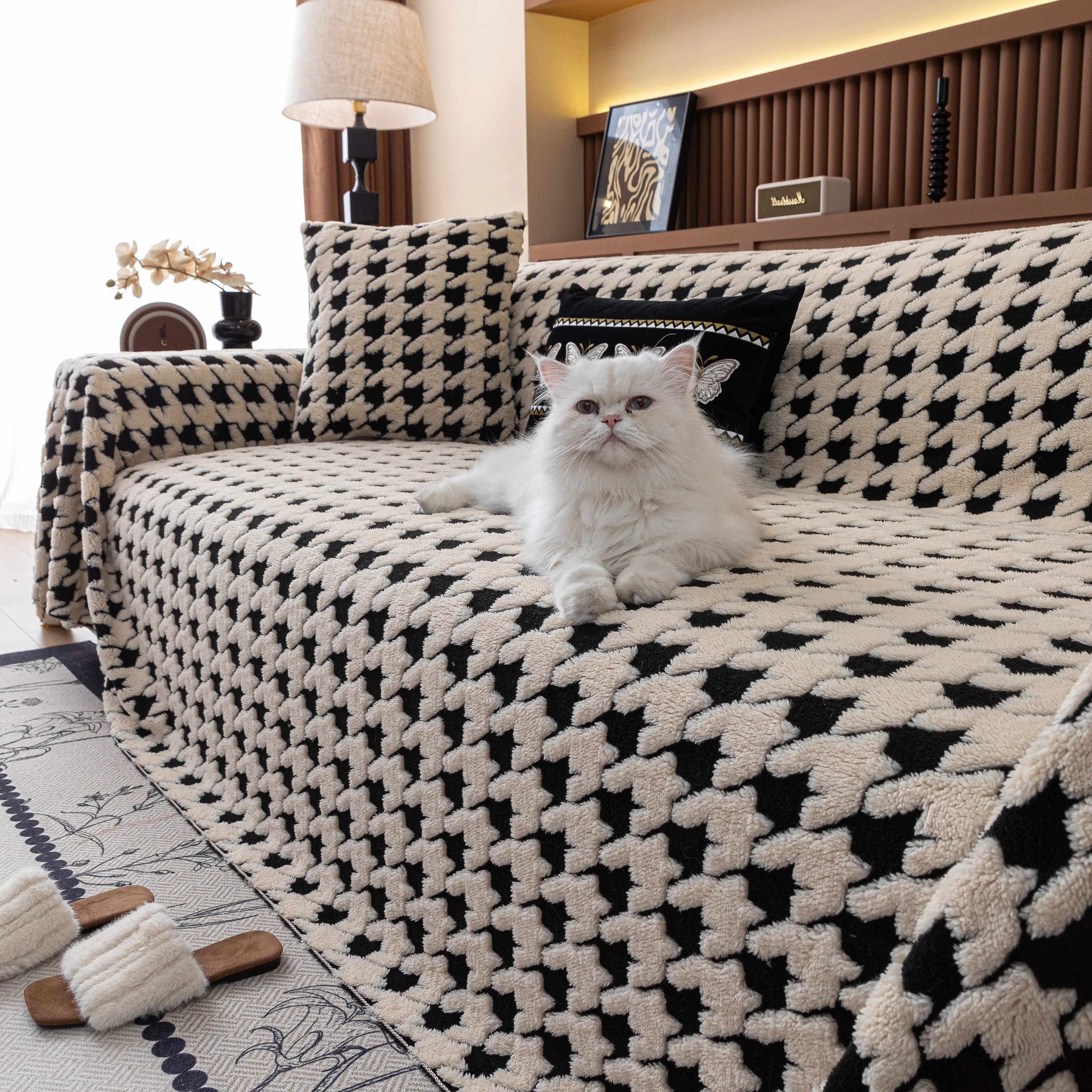 Jacquard Fleece Houndstooth Warm Cozy Couch Cover Blanket Decorative Throws for Sofas - Image 48