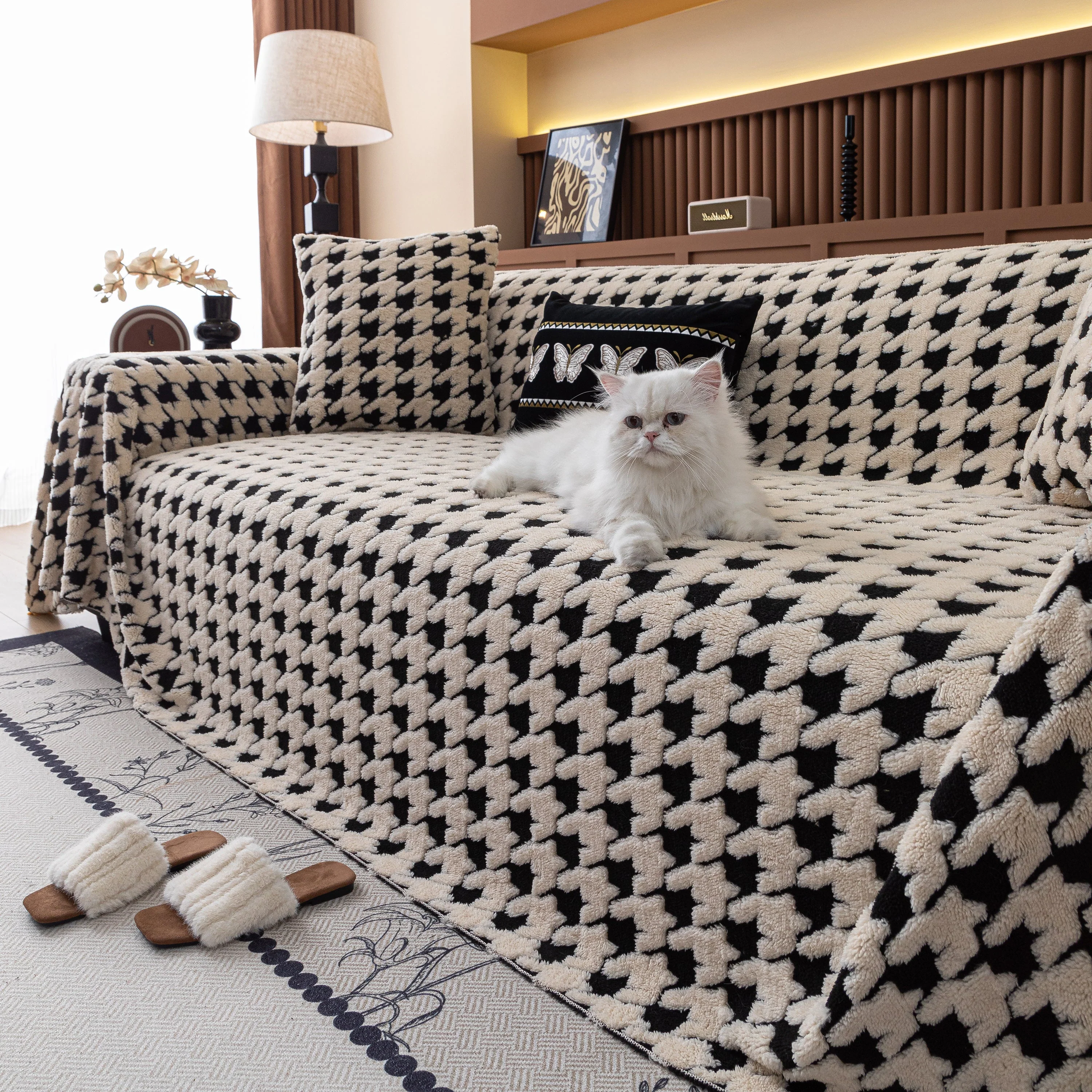 Jacquard Fleece Houndstooth Warm Cozy Couch Cover Blanket Decorative Throws for Sofas - Image 49