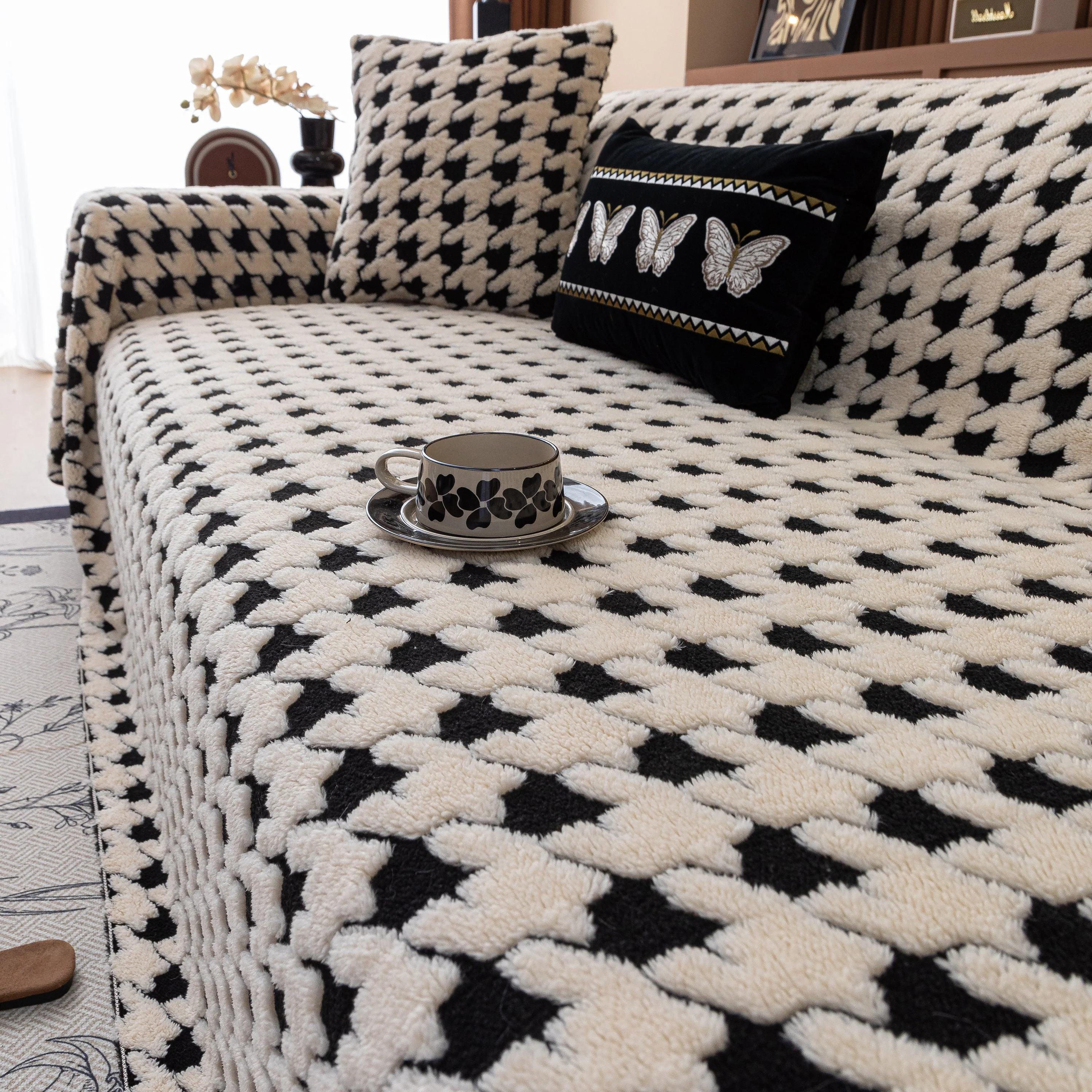 Jacquard Fleece Houndstooth Warm Cozy Couch Cover Blanket Decorative Throws for Sofas - Image 50