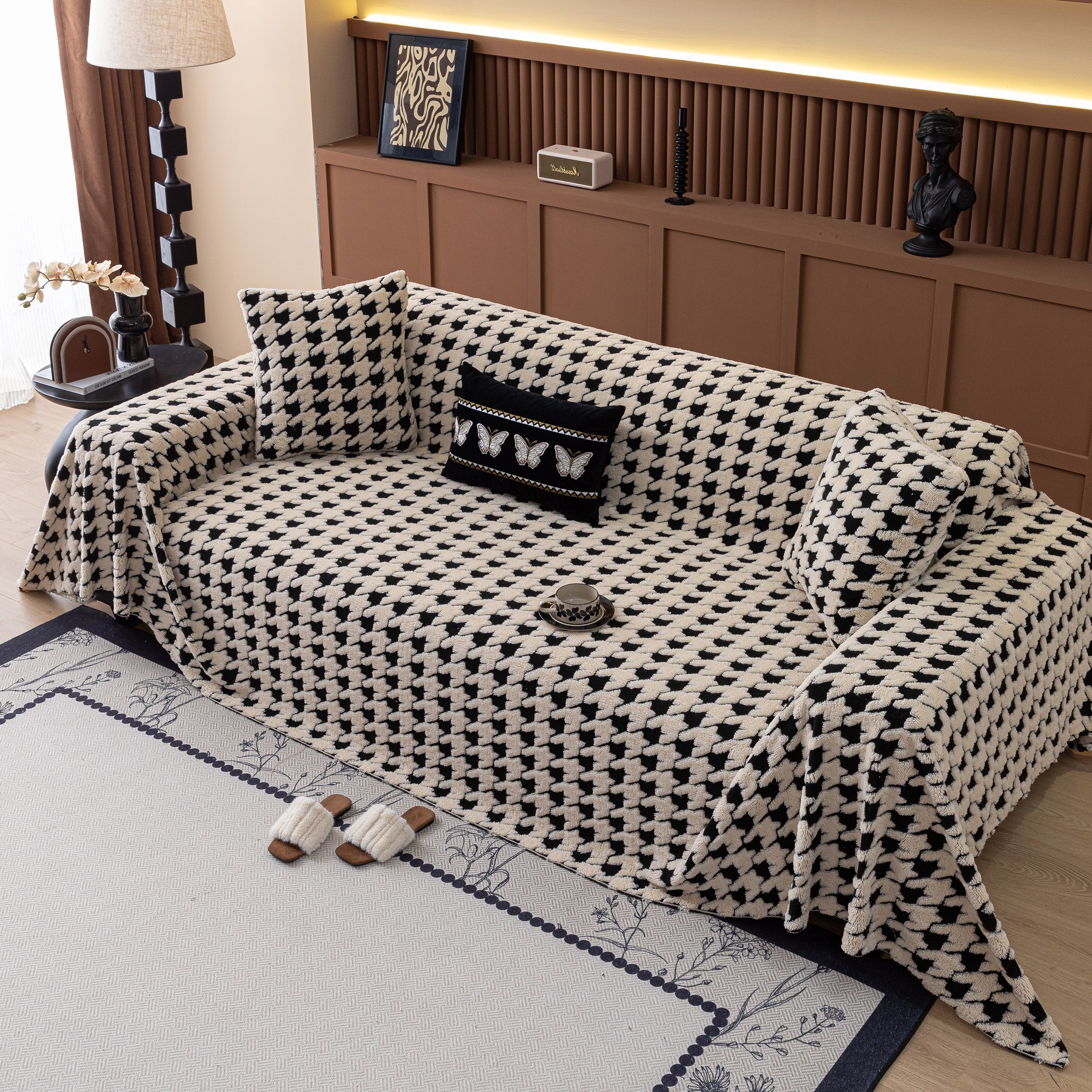 Jacquard Fleece Houndstooth Warm Cozy Couch Cover Blanket Decorative Throws for Sofas - Image 52
