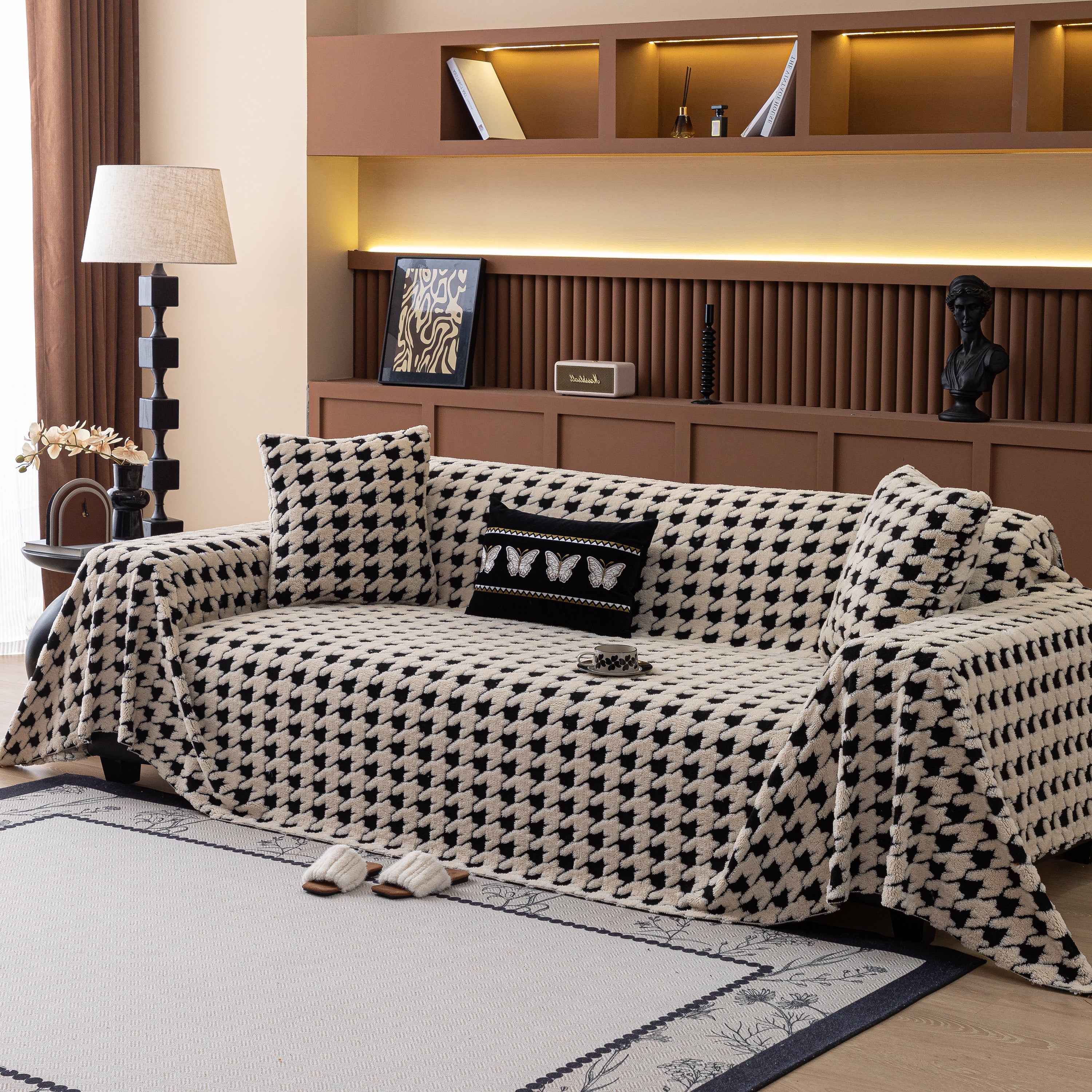 Jacquard Fleece Houndstooth Warm Cozy Couch Cover Blanket Decorative Throws for Sofas - Image 53