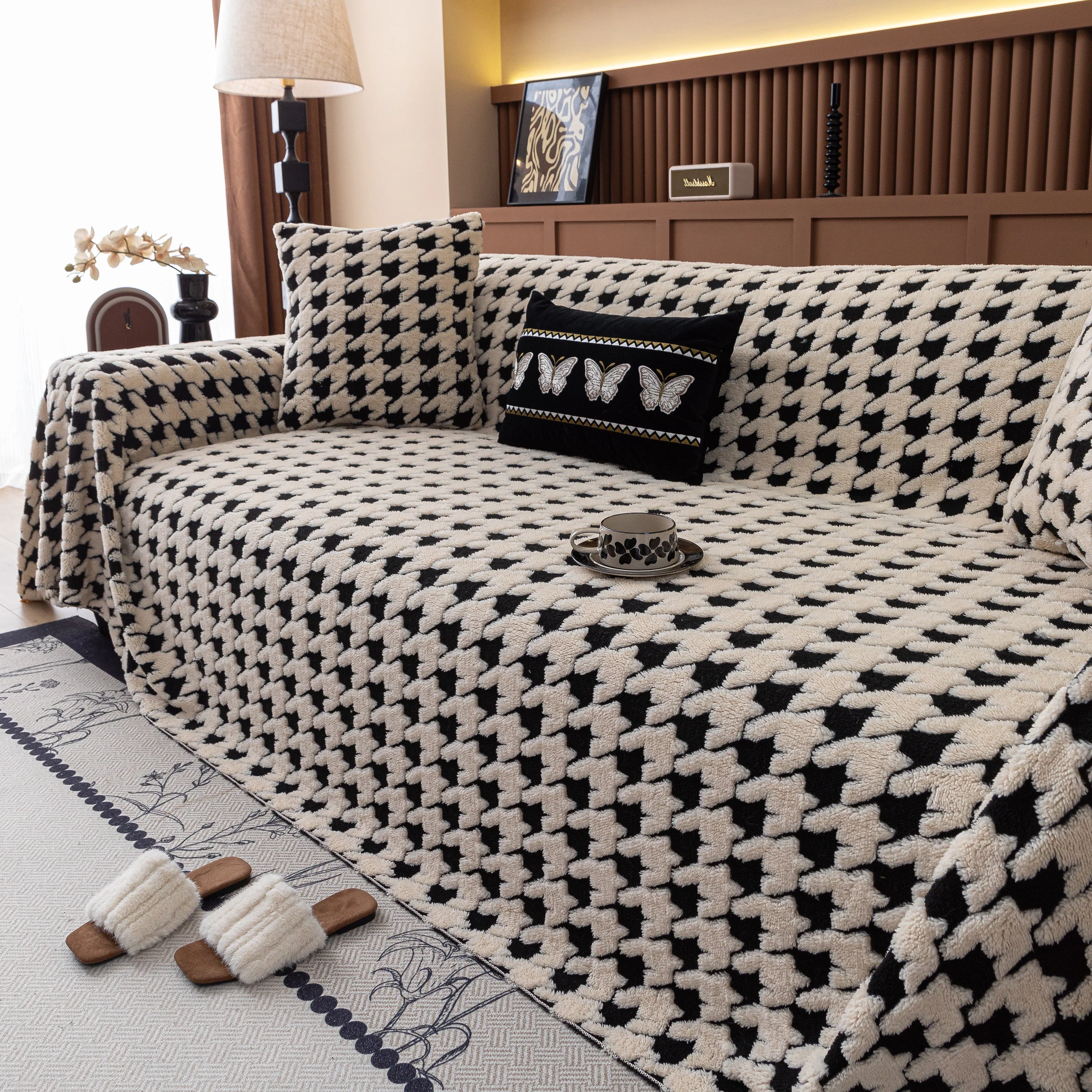 Jacquard Fleece Houndstooth Warm Cozy Couch Cover Blanket Decorative Throws for Sofas - Image 54