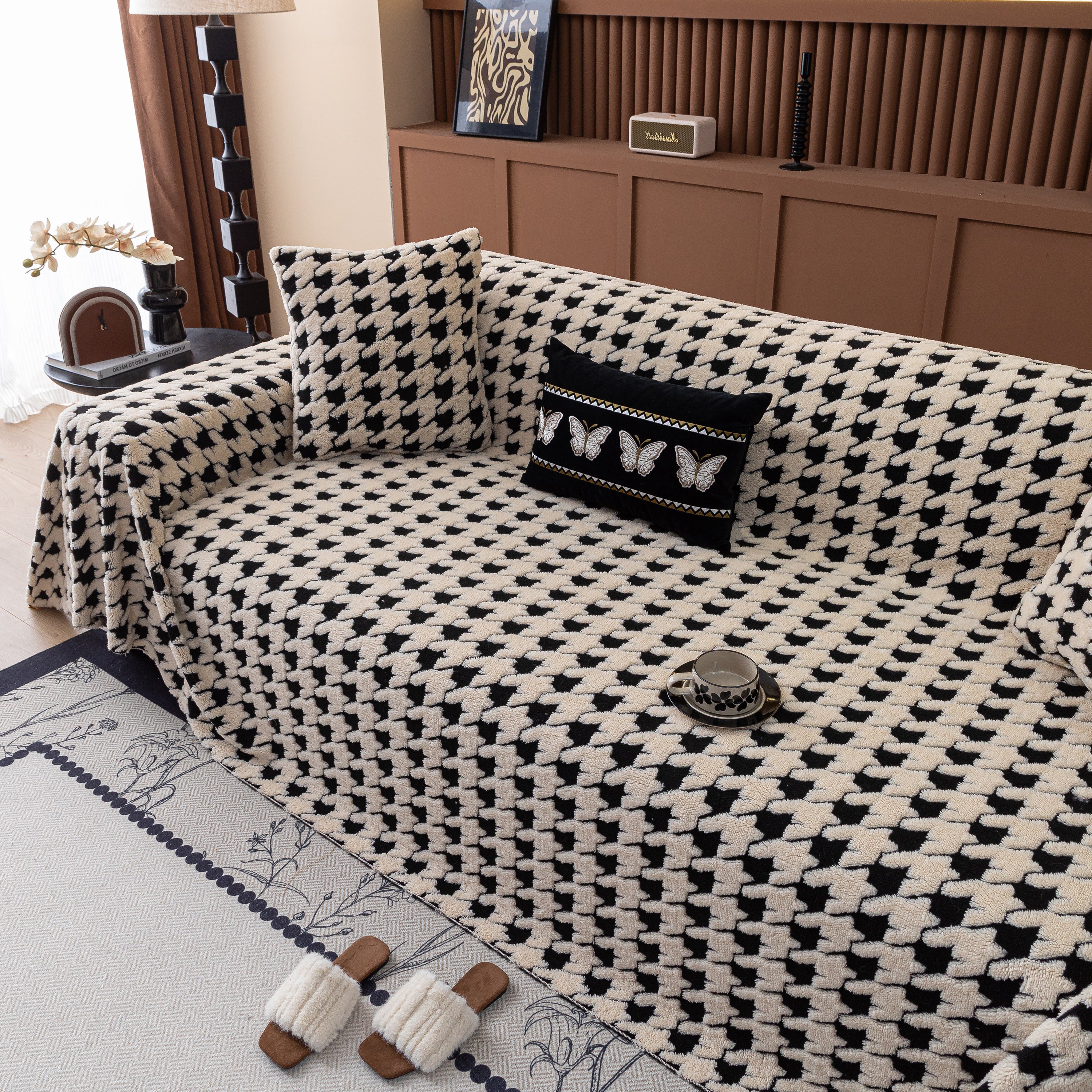 Jacquard Fleece Houndstooth Warm Cozy Couch Cover Blanket Decorative Throws for Sofas - Image 55