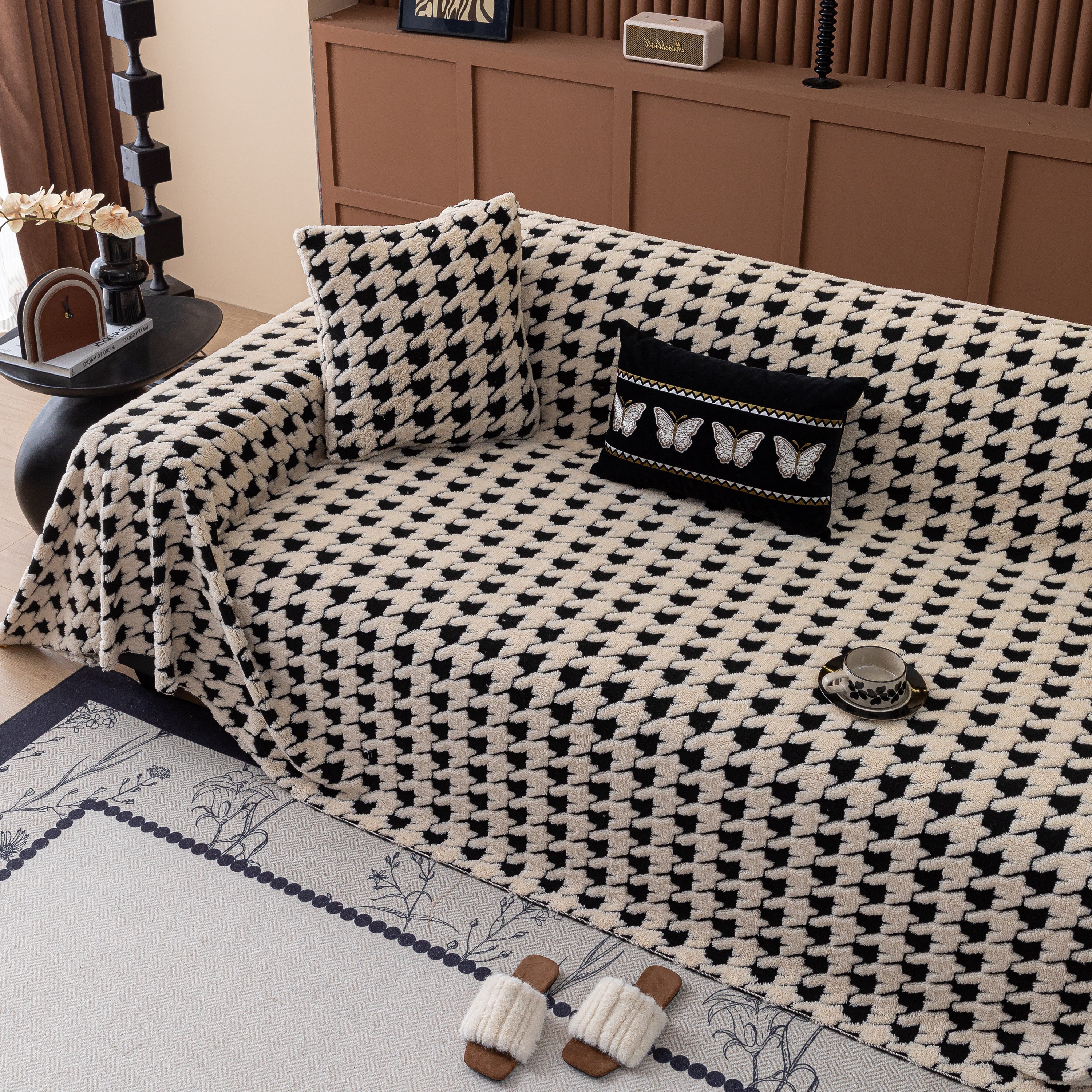 Jacquard Fleece Houndstooth Warm Cozy Couch Cover Blanket Decorative Throws for Sofas - Image 56