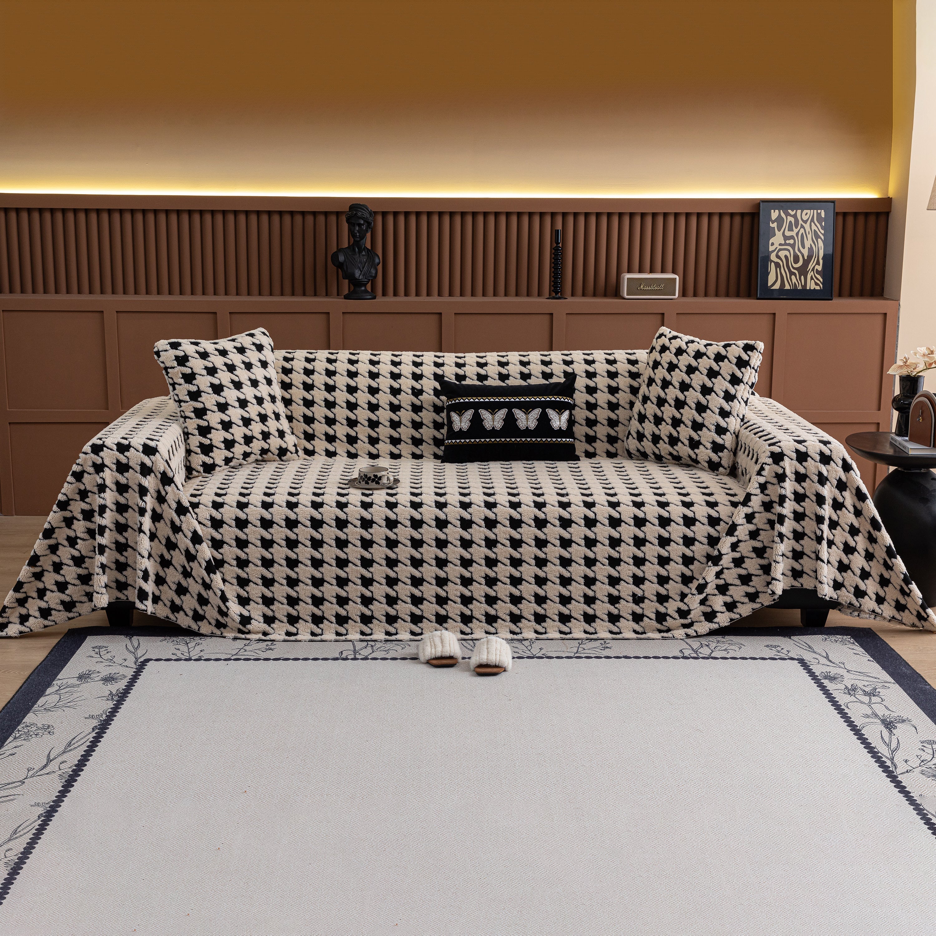 Jacquard Fleece Houndstooth Warm Cozy Couch Cover Blanket Decorative Throws for Sofas - Image 57