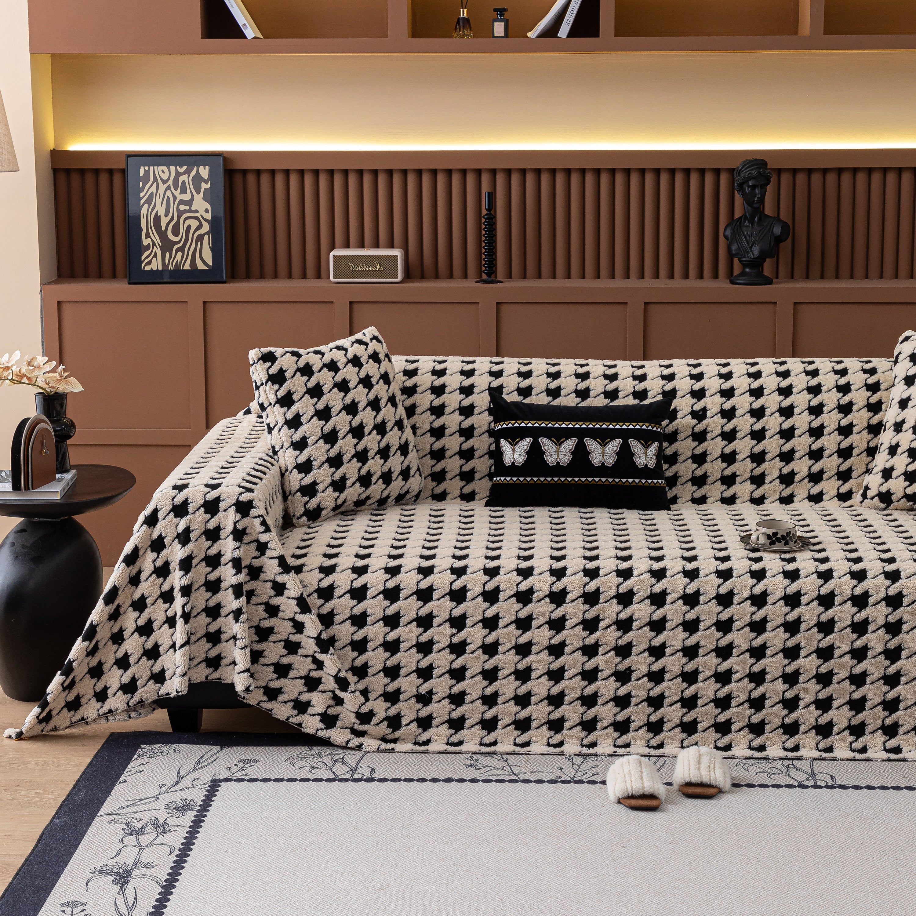 Jacquard Fleece Houndstooth Warm Cozy Couch Cover Blanket Decorative Throws for Sofas - Image 58