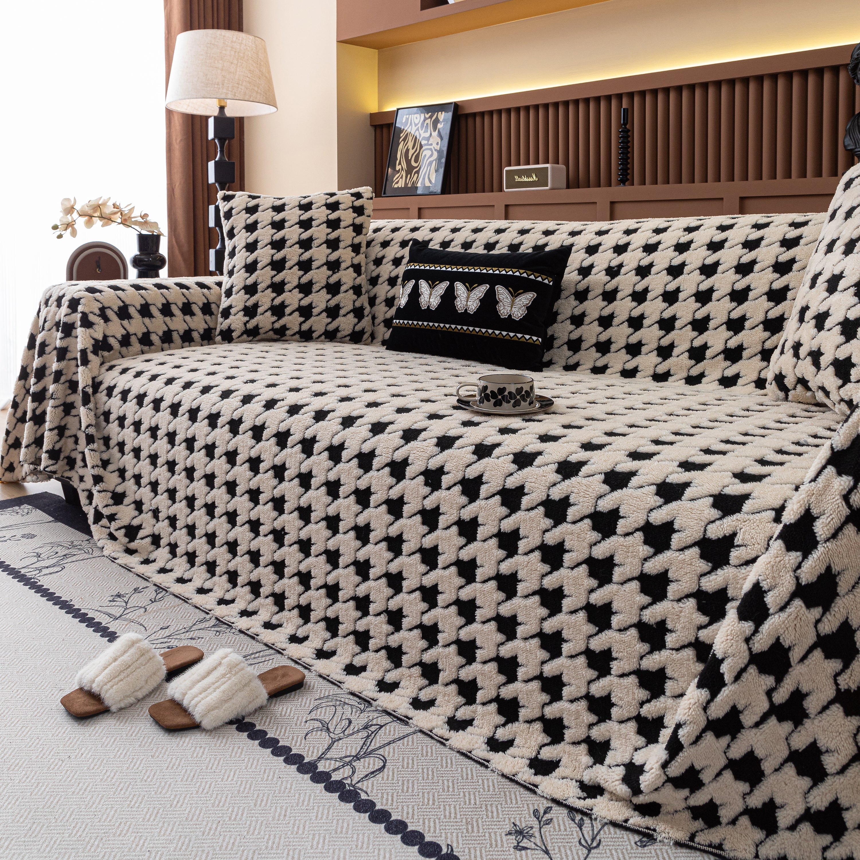 Jacquard Fleece Houndstooth Warm Cozy Couch Cover Blanket Decorative Throws for Sofas - Image 59