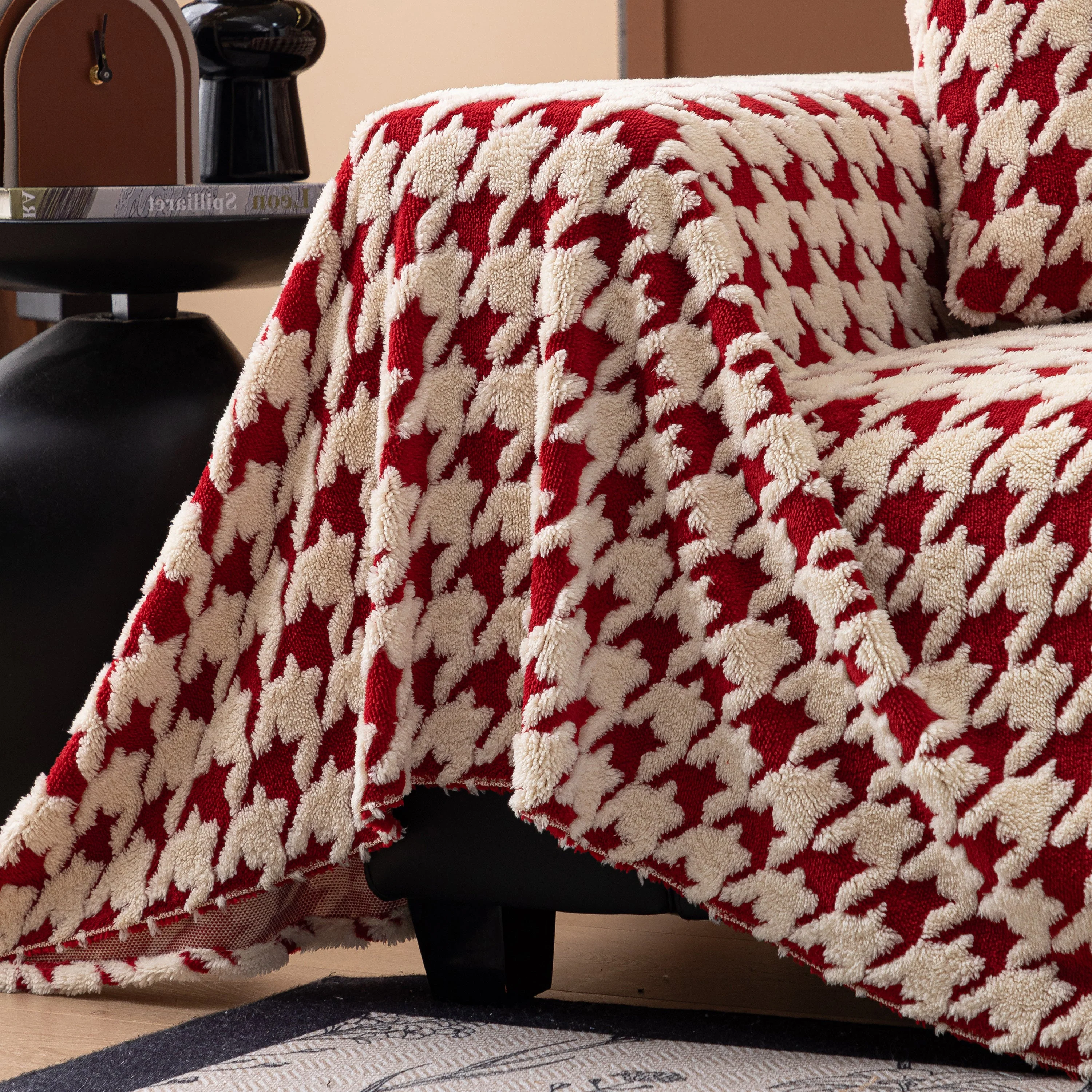 Jacquard Fleece Houndstooth Warm Cozy Couch Cover Blanket Decorative Throws for Sofas - Image 6