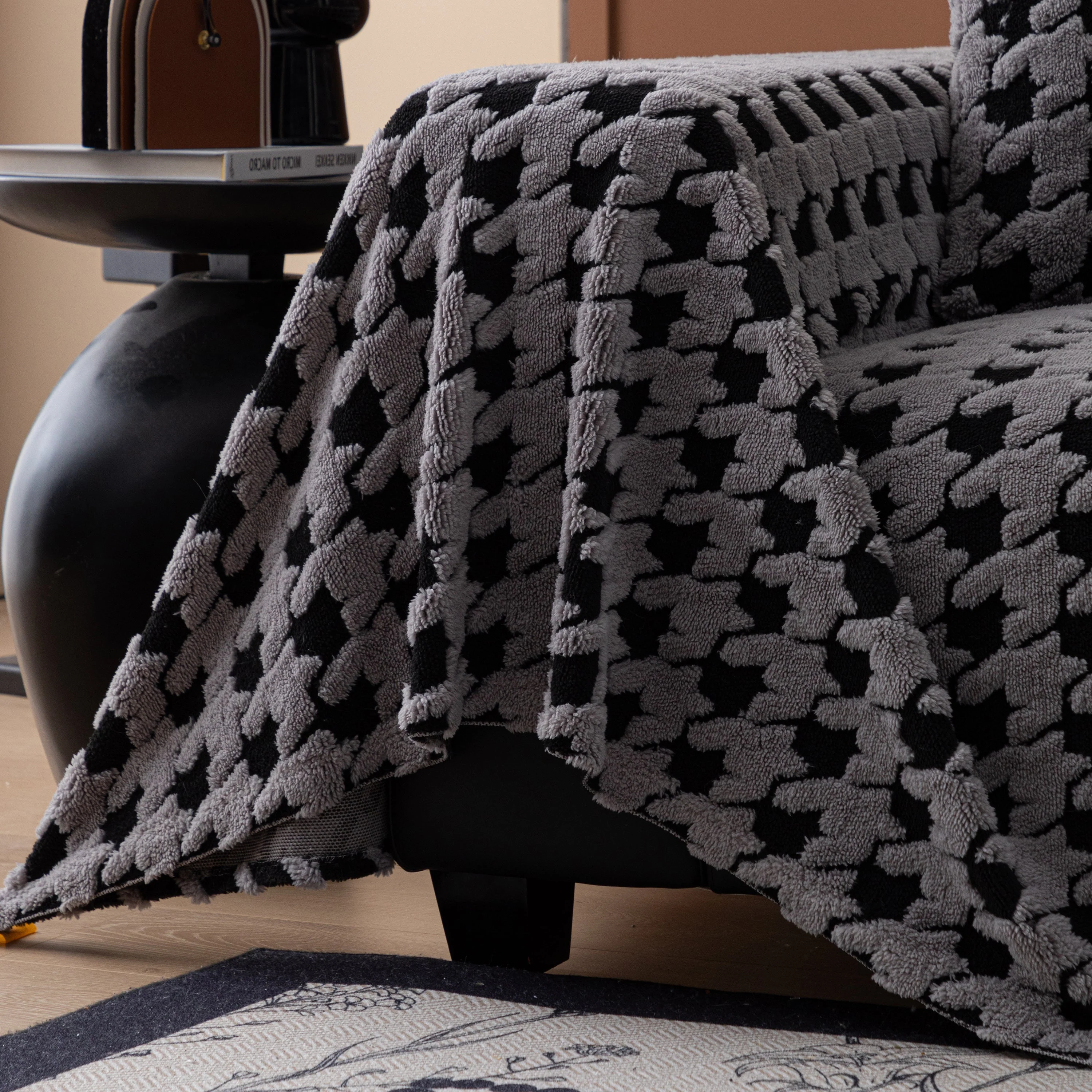 Jacquard Fleece Houndstooth Warm Cozy Couch Cover Blanket Decorative Throws for Sofas - Image 63