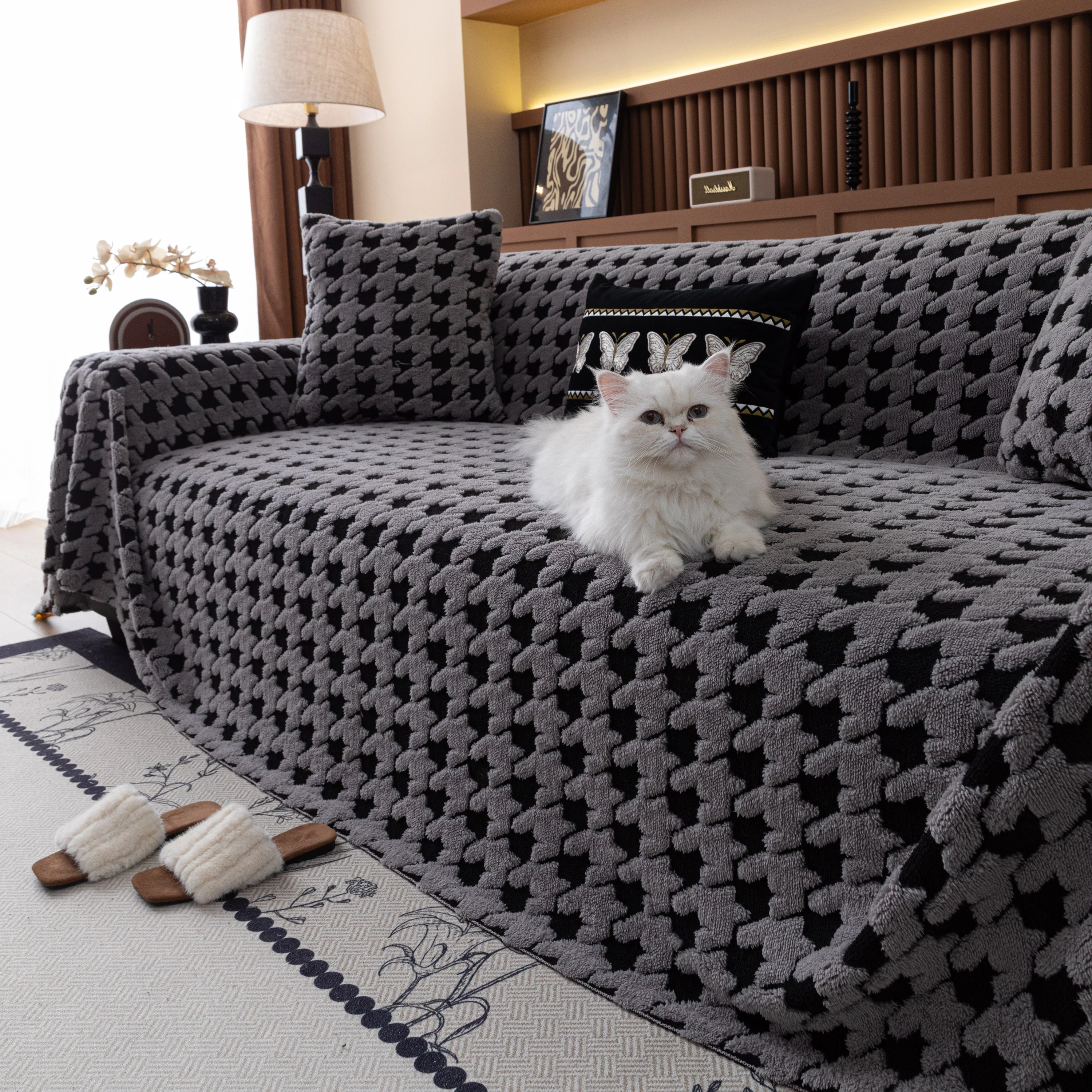 Jacquard Fleece Houndstooth Warm Cozy Couch Cover Blanket Decorative Throws for Sofas - Image 64