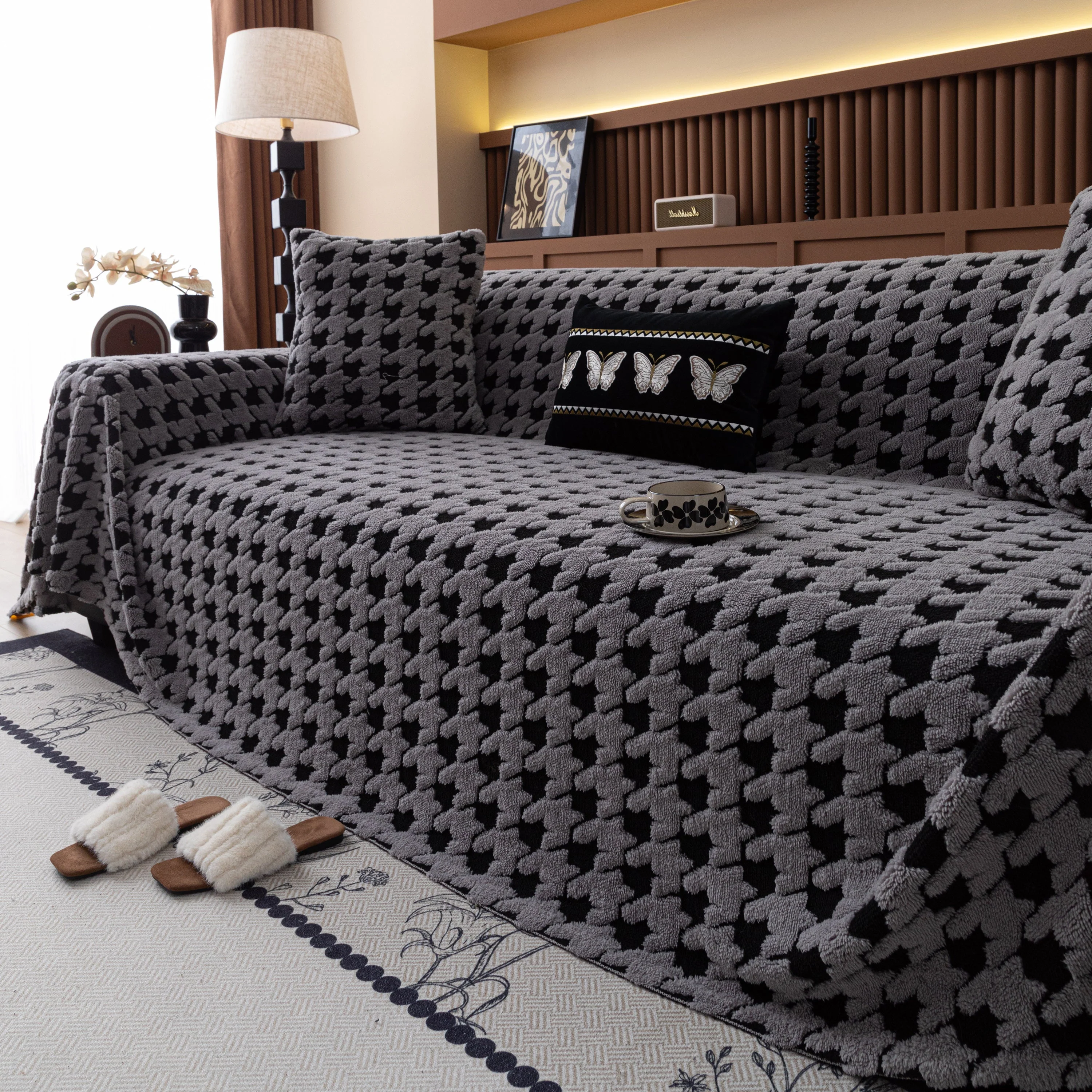 Jacquard Fleece Houndstooth Warm Cozy Couch Cover Blanket Decorative Throws for Sofas - Image 65