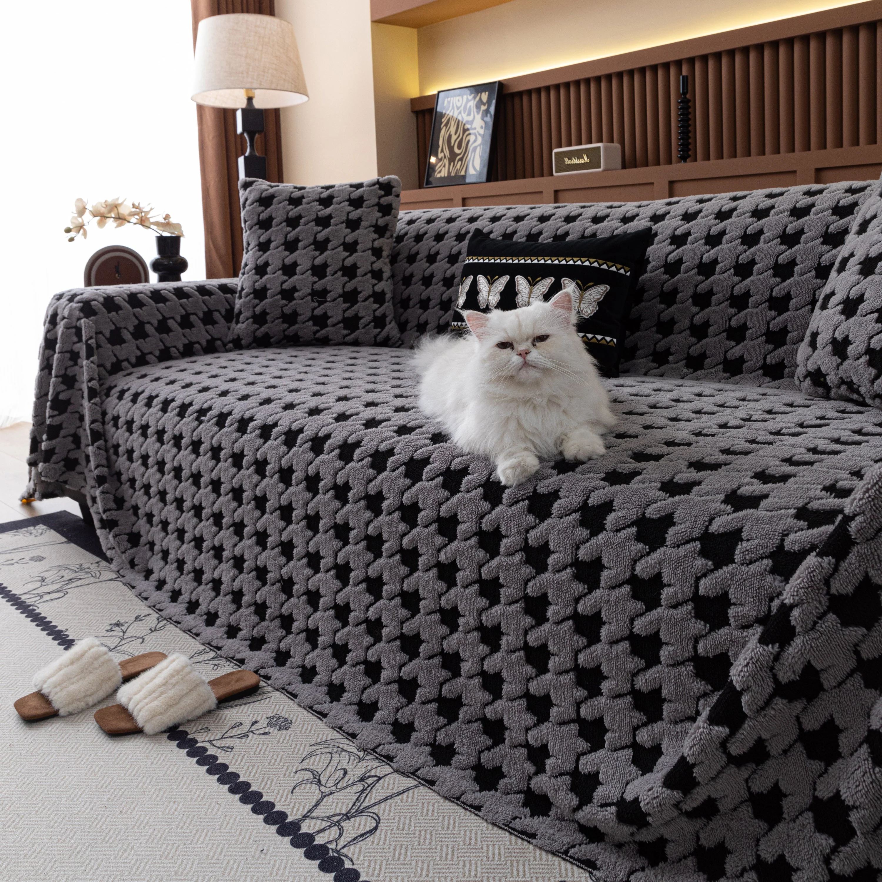 Jacquard Fleece Houndstooth Warm Cozy Couch Cover Blanket Decorative Throws for Sofas - Image 68