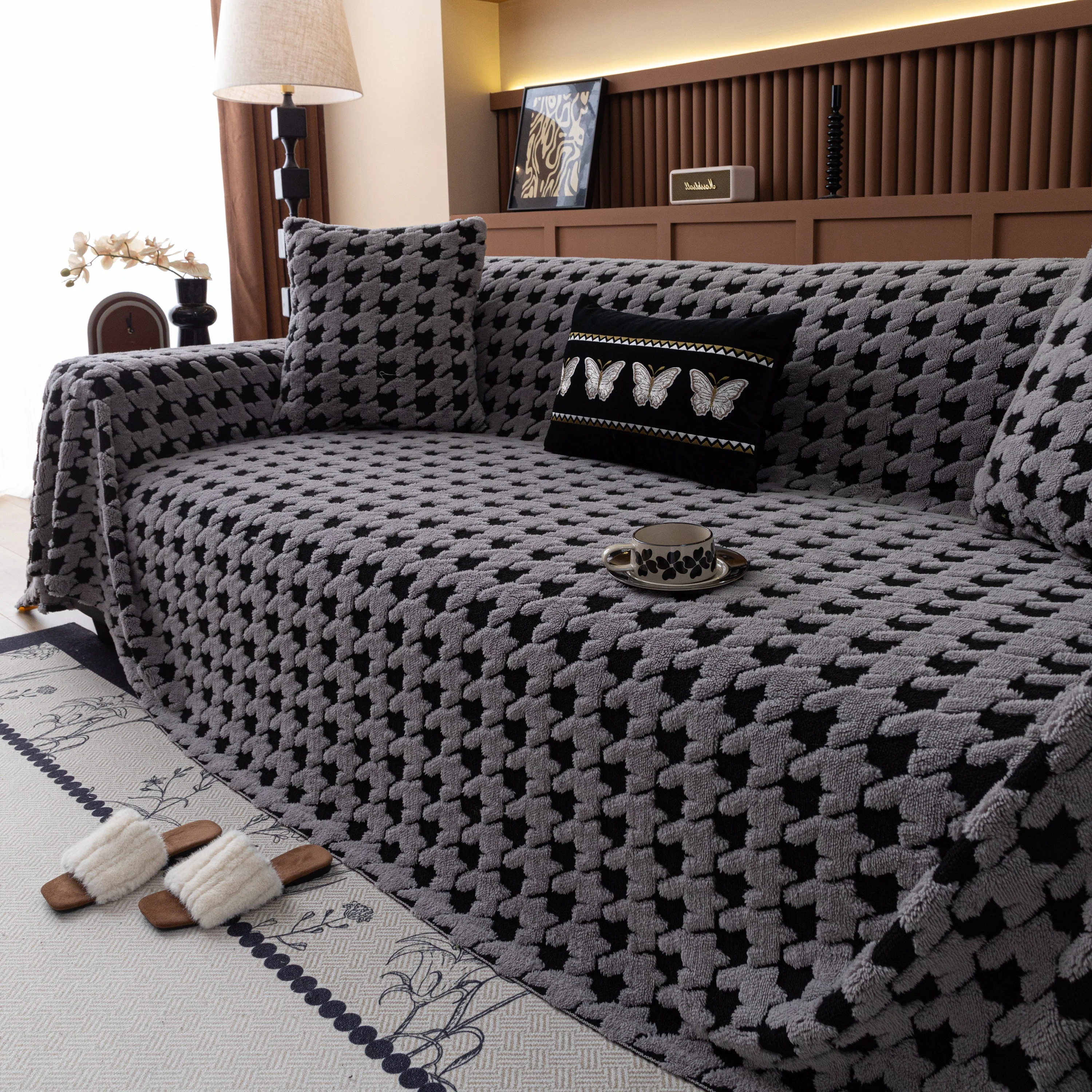 Jacquard Fleece Houndstooth Warm Cozy Couch Cover Blanket Decorative Throws for Sofas - Image 69