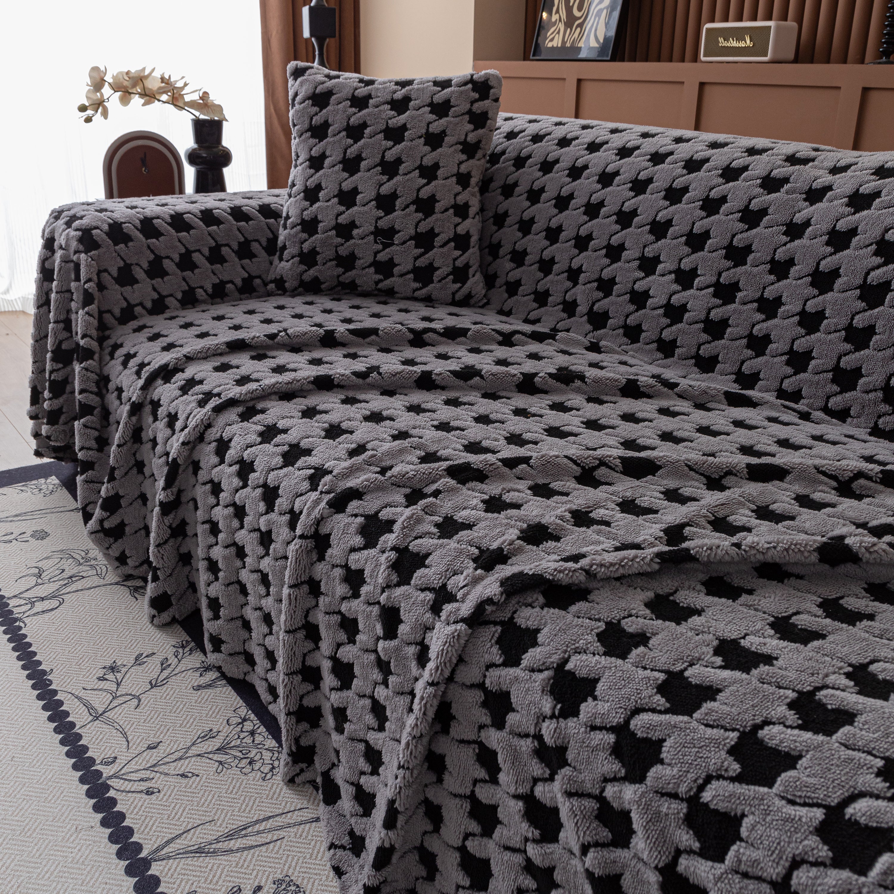 Jacquard Fleece Houndstooth Warm Cozy Couch Cover Blanket Decorative Throws for Sofas - Image 70