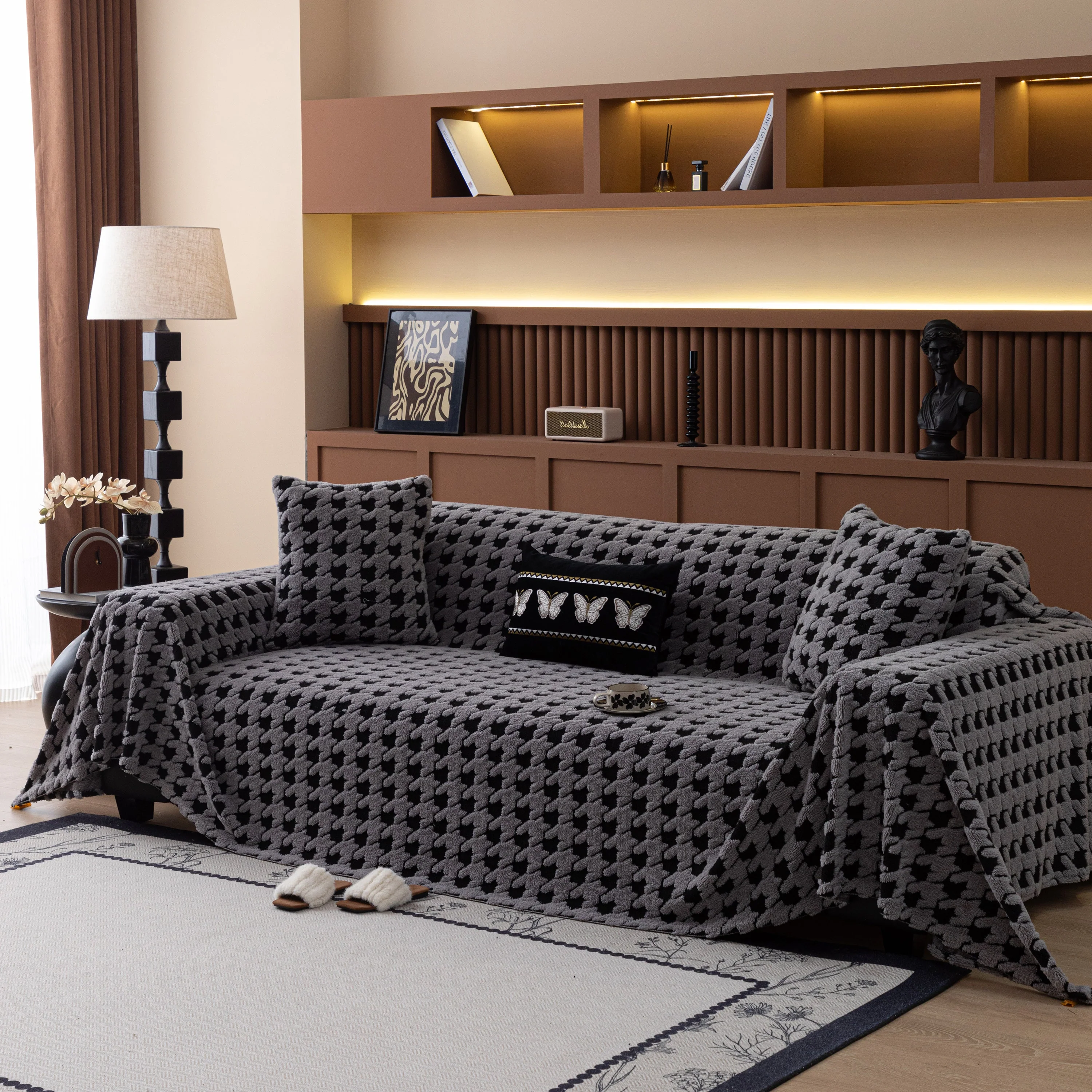 Jacquard Fleece Houndstooth Warm Cozy Couch Cover Blanket Decorative Throws for Sofas - Image 71