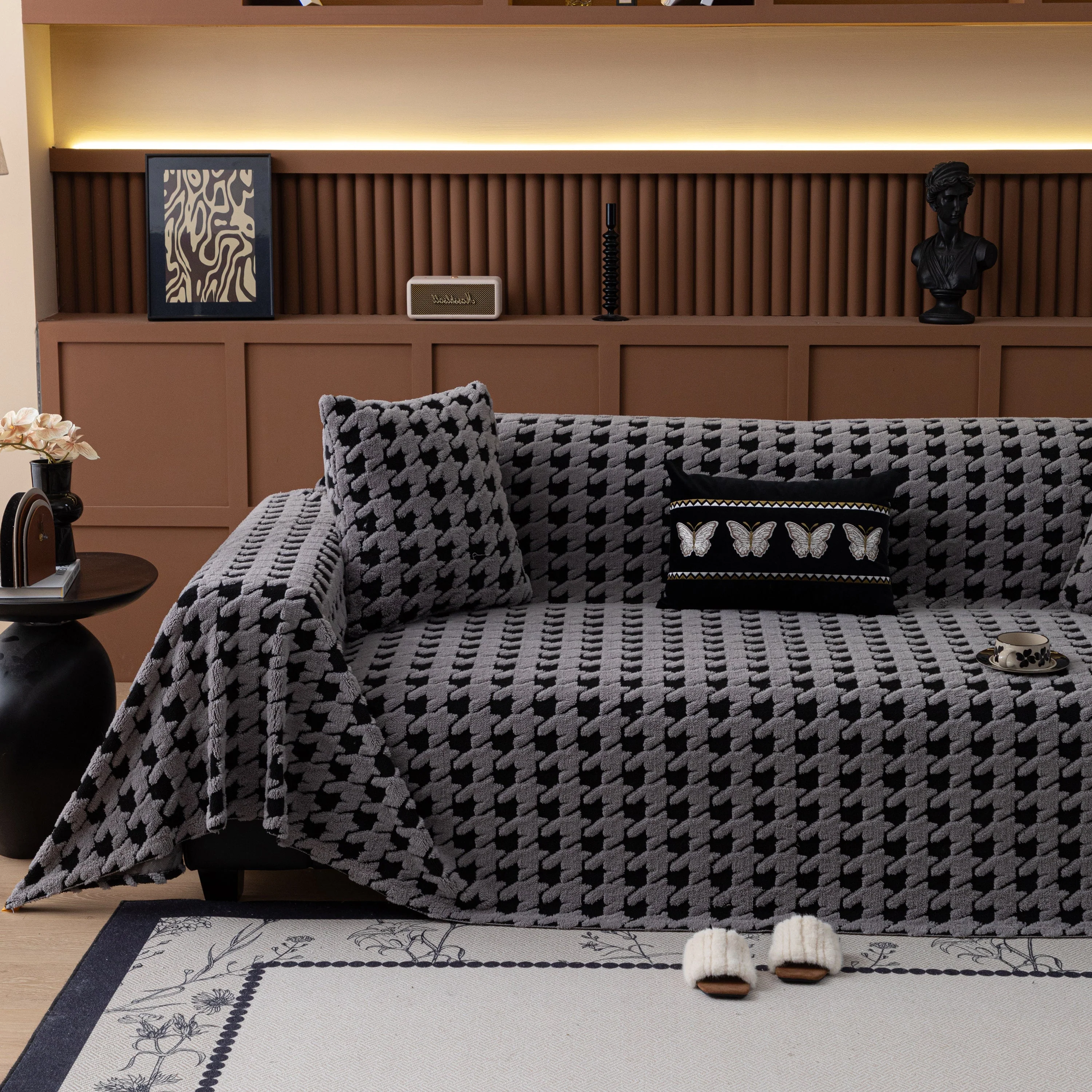 Jacquard Fleece Houndstooth Warm Cozy Couch Cover Blanket Decorative Throws for Sofas - Image 72