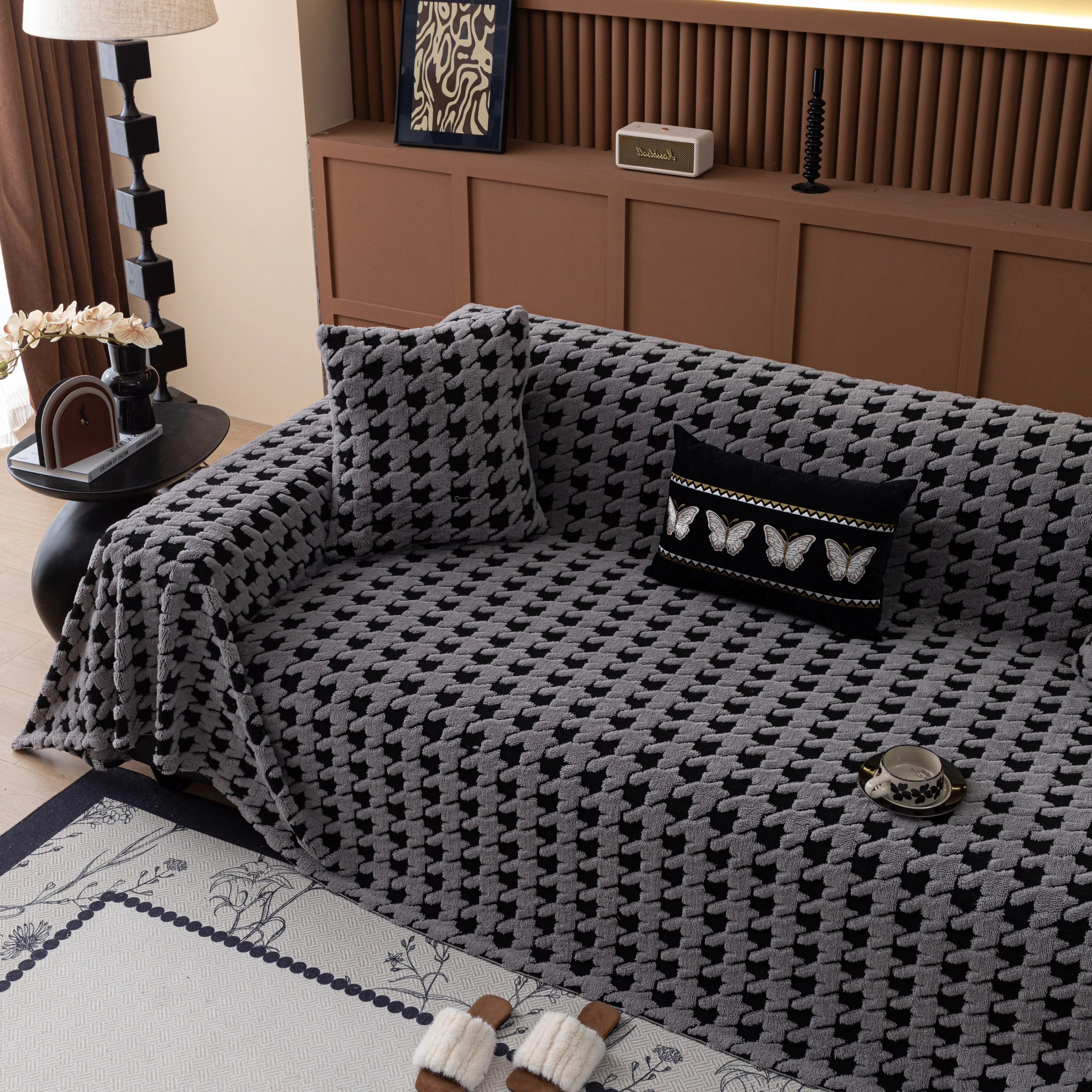 Jacquard Fleece Houndstooth Warm Cozy Couch Cover Blanket Decorative Throws for Sofas - Image 76
