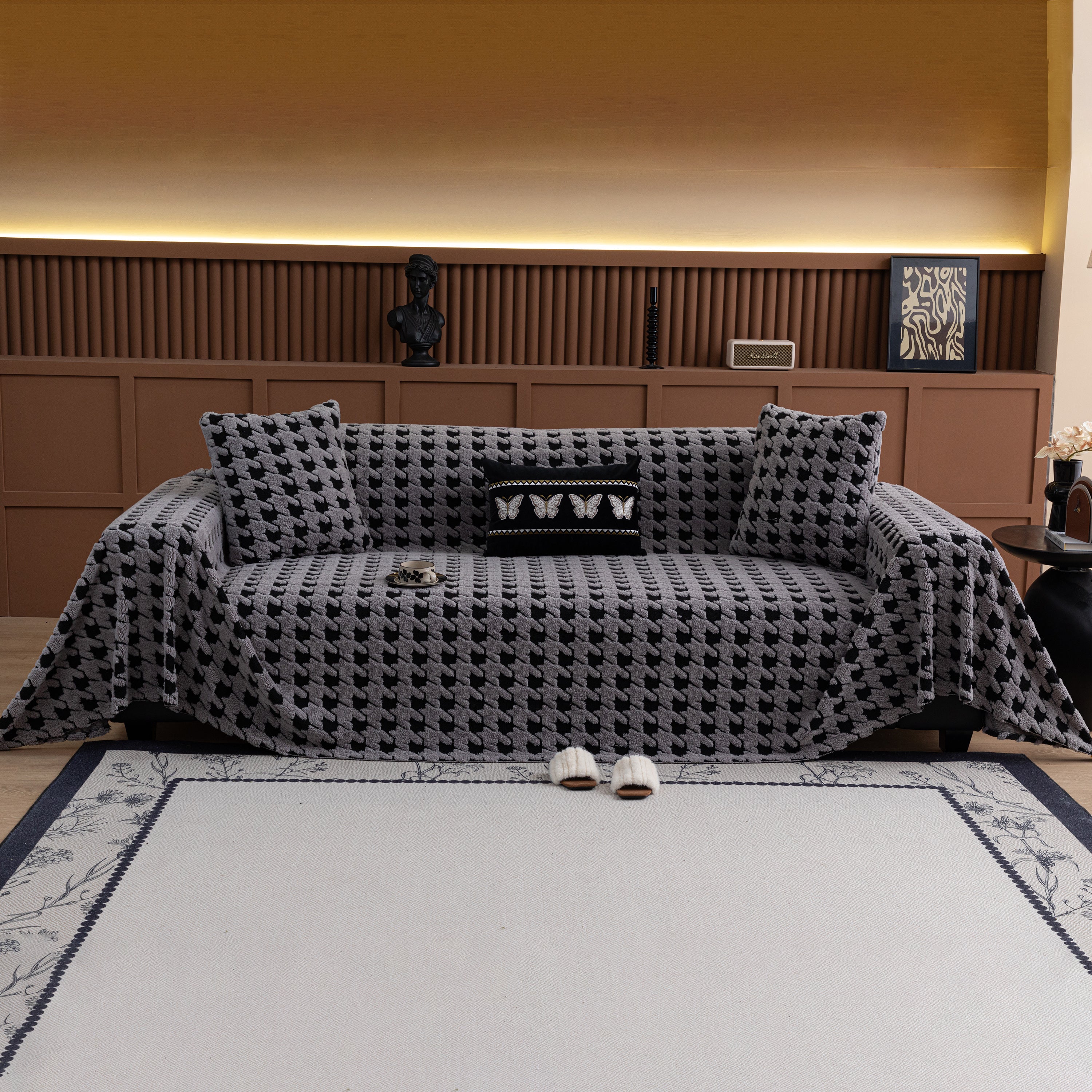 Jacquard Fleece Houndstooth Warm Cozy Couch Cover Blanket Decorative Throws for Sofas - Image 77
