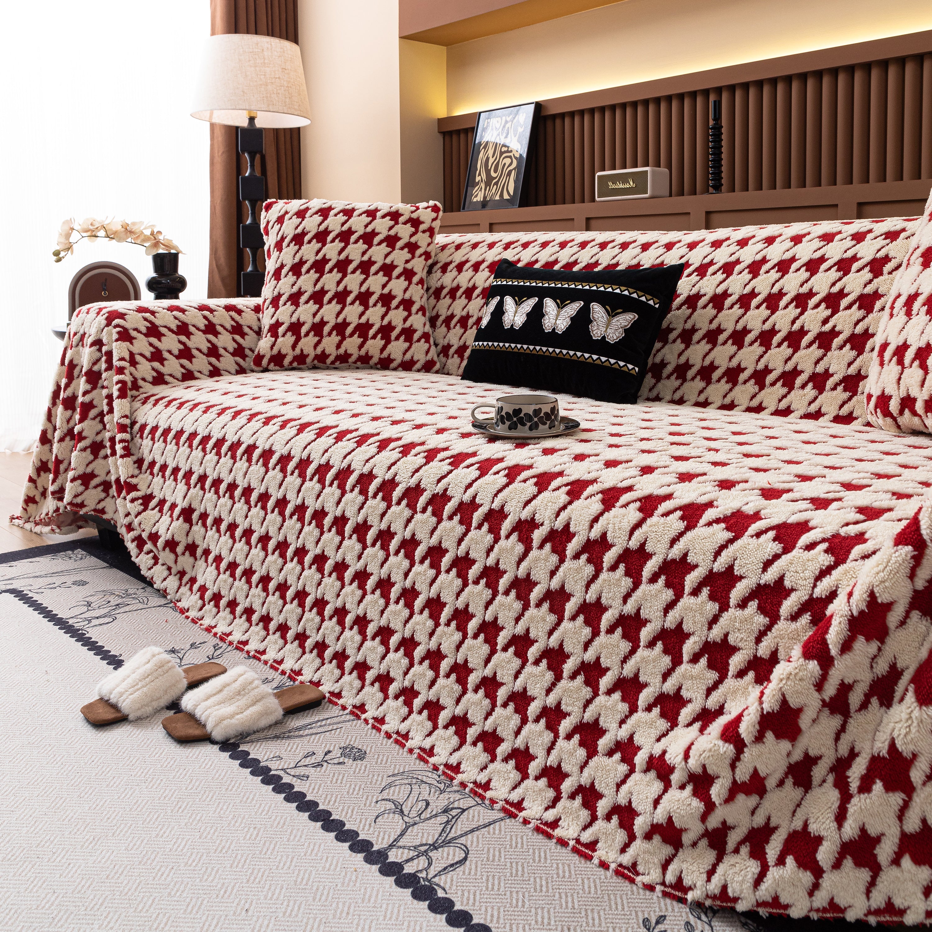 Jacquard Fleece Houndstooth Warm Cozy Couch Cover Blanket Decorative Throws for Sofas - Image 8