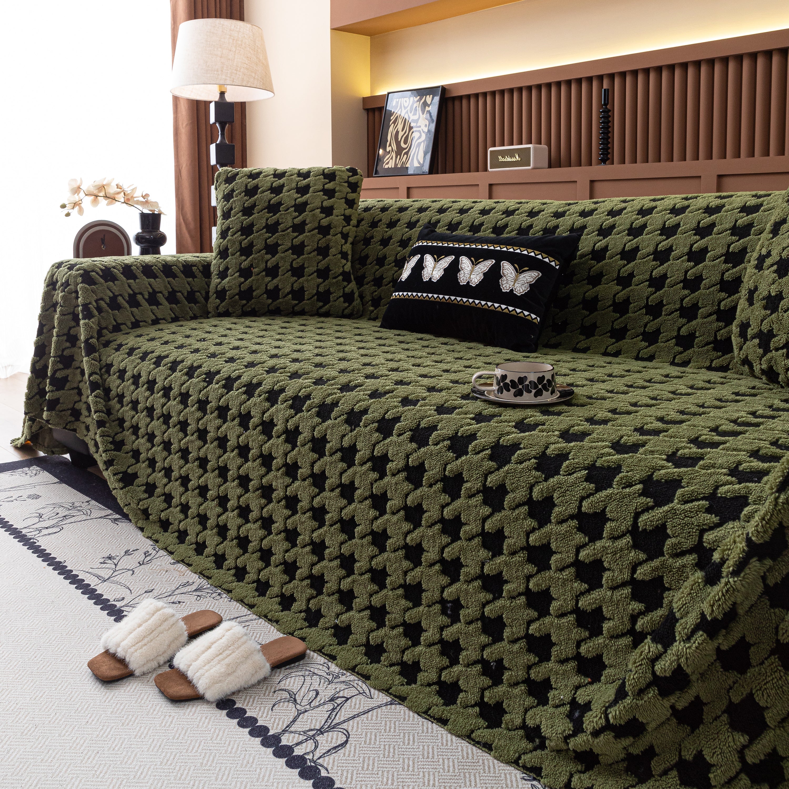 Jacquard Fleece Houndstooth Warm Cozy Couch Cover Blanket Decorative Throws for Sofas - Image 83
