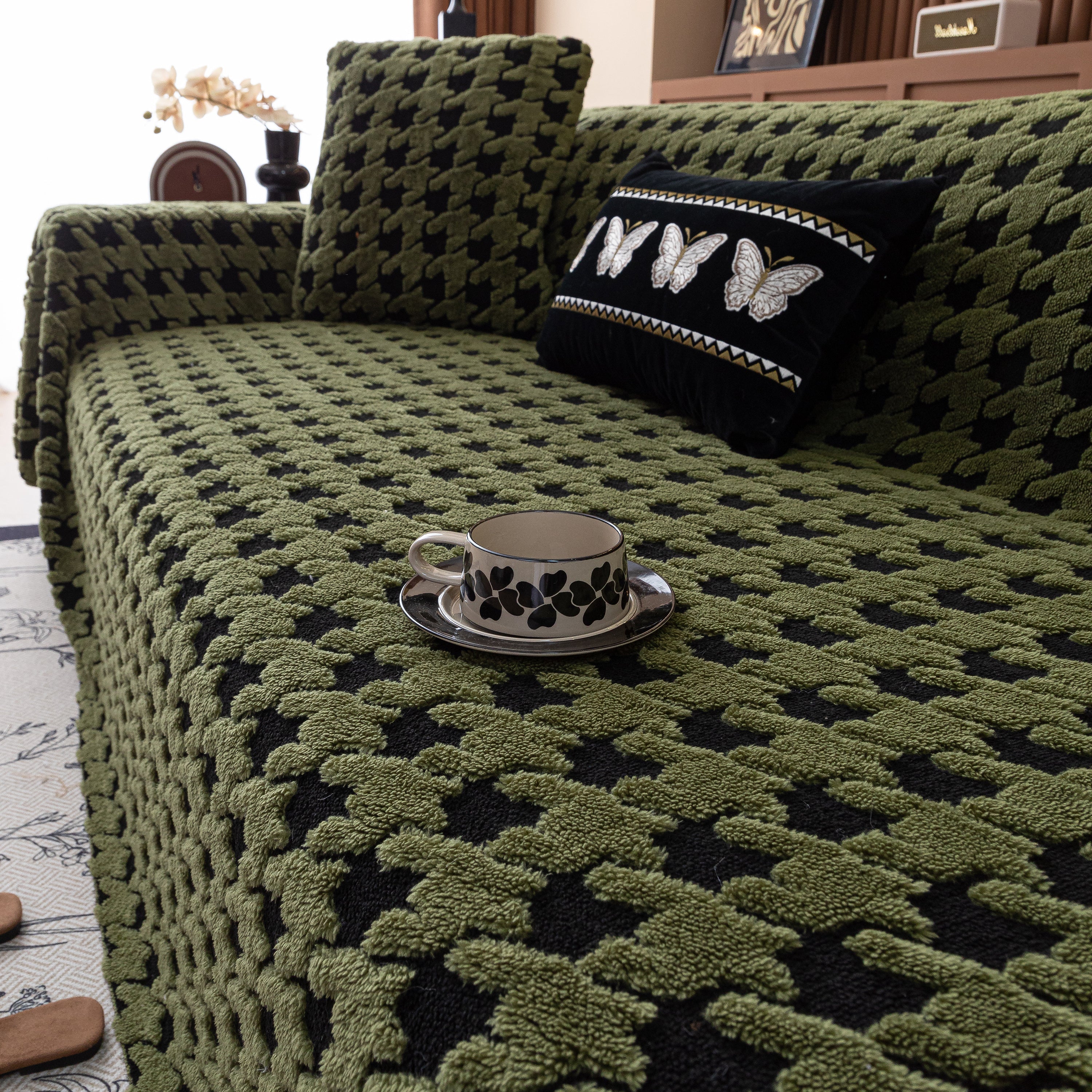 Jacquard Fleece Houndstooth Warm Cozy Couch Cover Blanket Decorative Throws for Sofas - Image 85