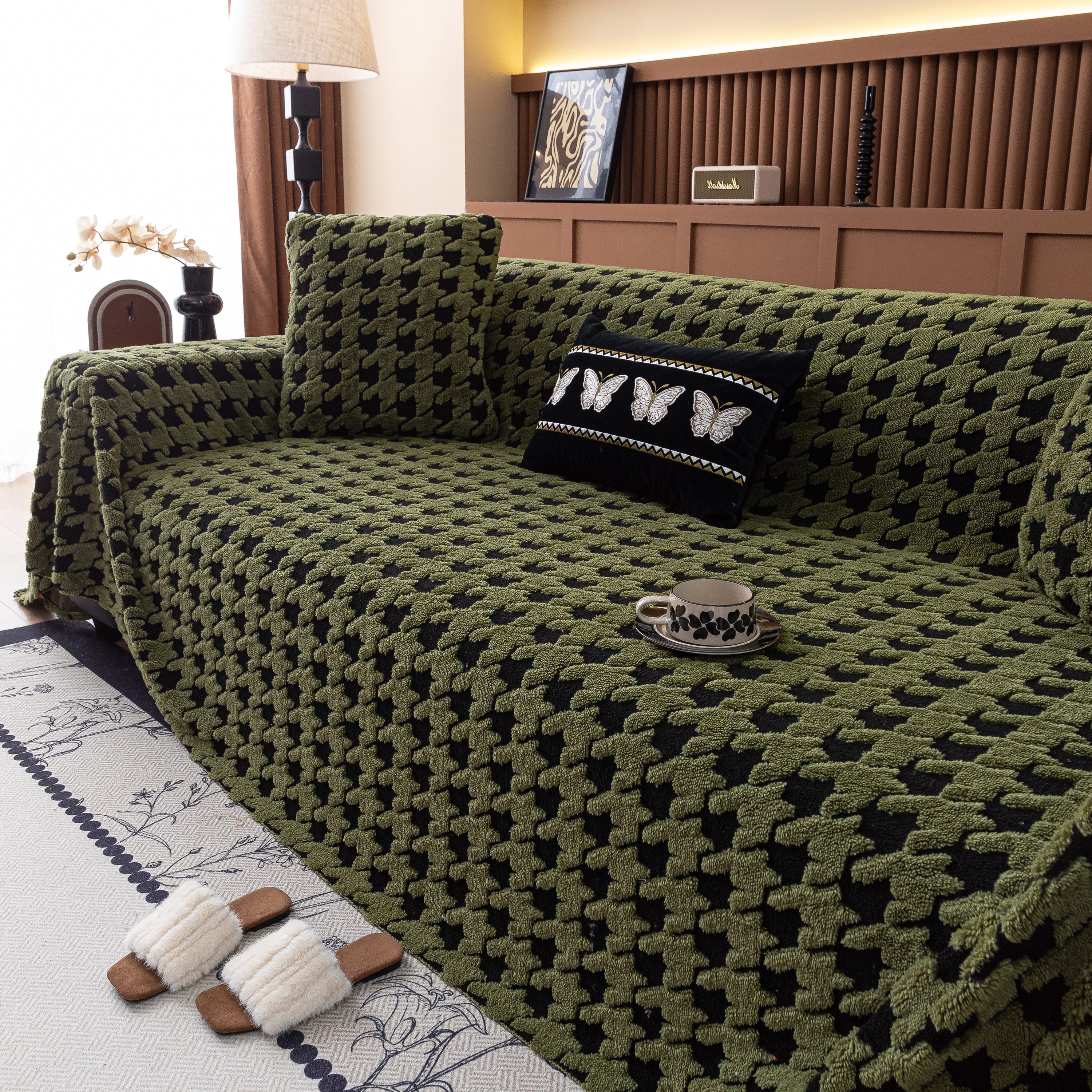 Jacquard Fleece Houndstooth Warm Cozy Couch Cover Blanket Decorative Throws for Sofas - Image 86