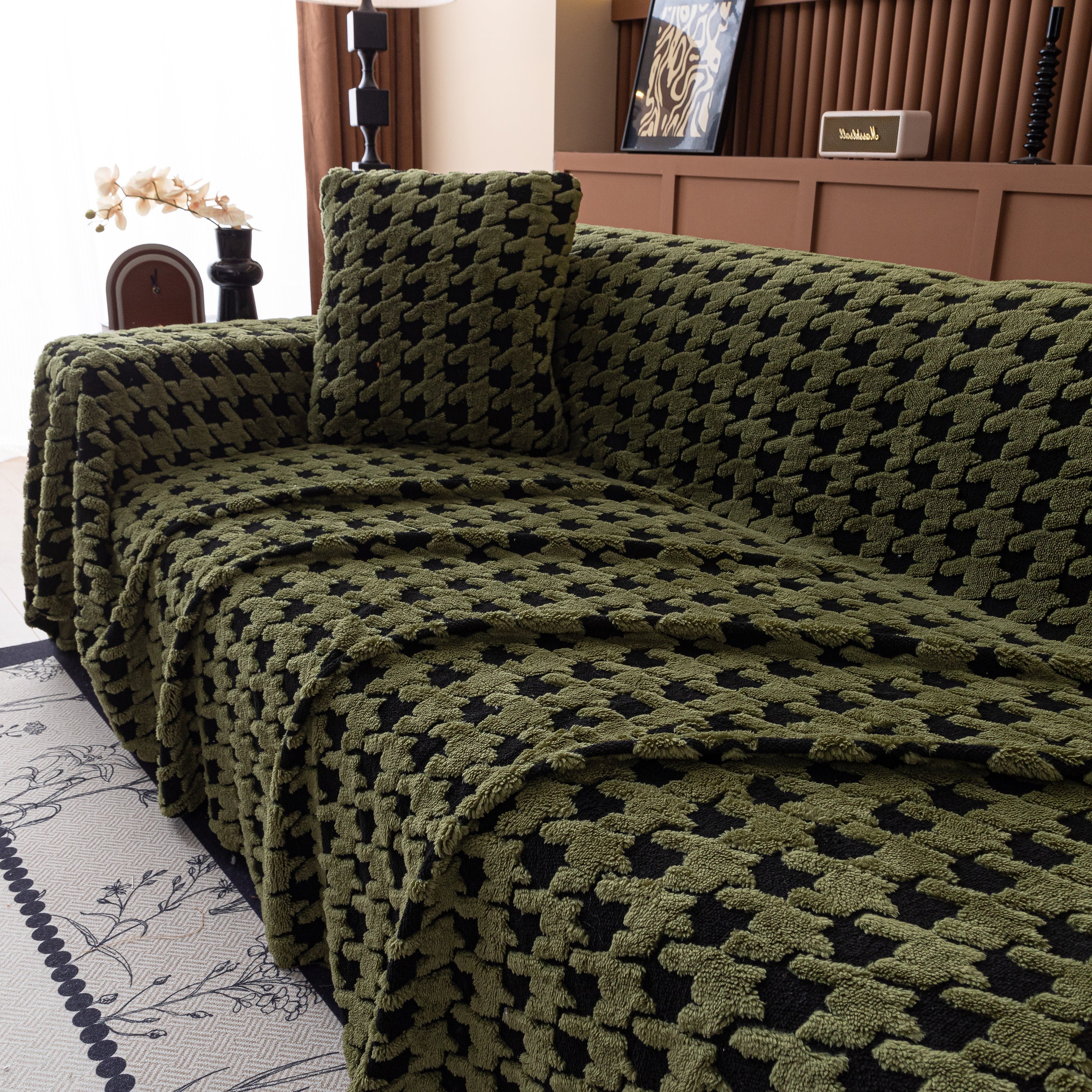 Jacquard Fleece Houndstooth Warm Cozy Couch Cover Blanket Decorative Throws for Sofas - Image 87