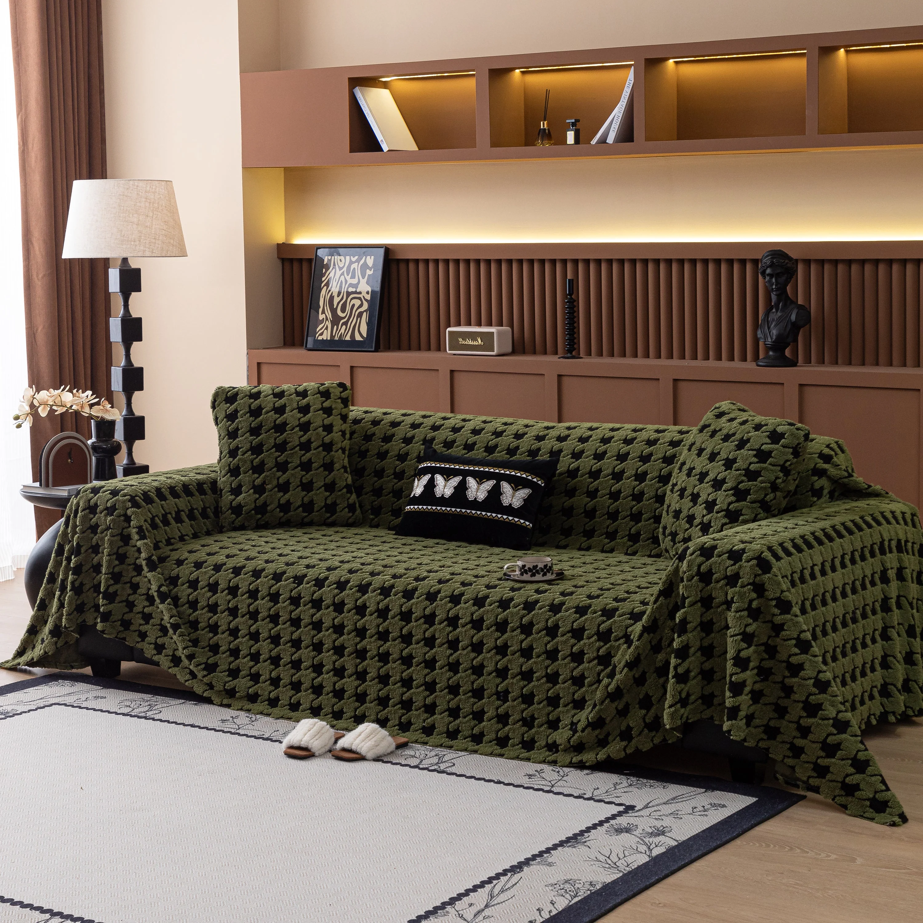 Jacquard Fleece Houndstooth Warm Cozy Couch Cover Blanket Decorative Throws for Sofas - Image 88