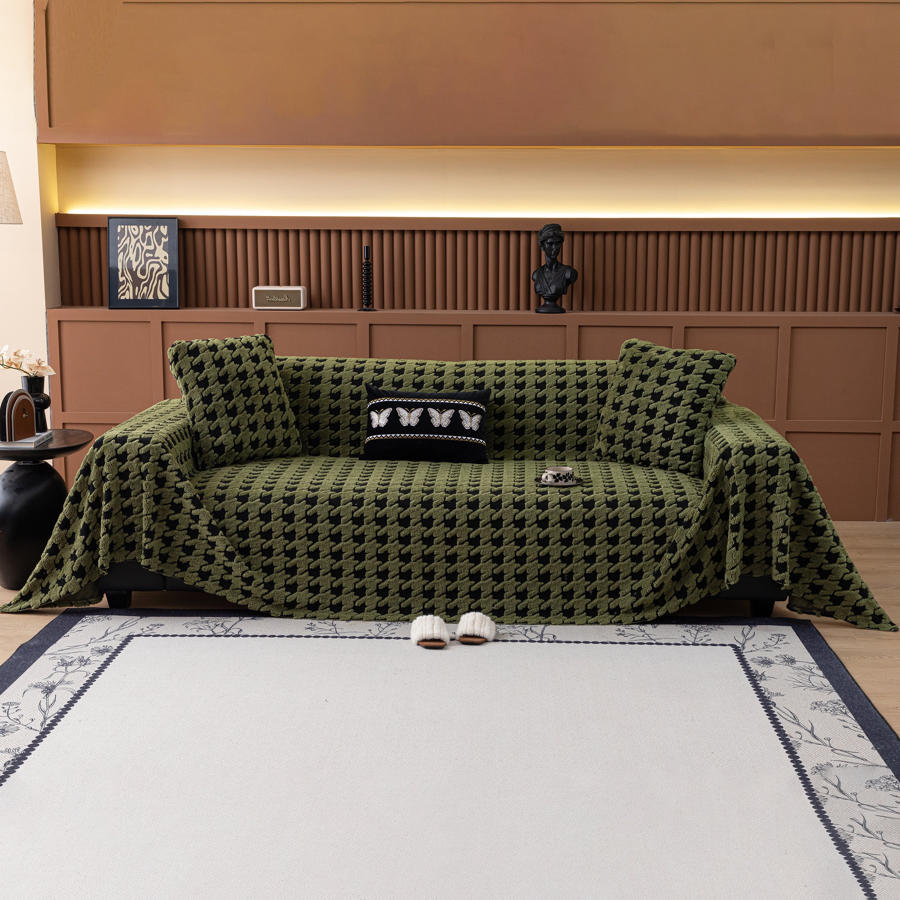 Jacquard Fleece Houndstooth Warm Cozy Couch Cover Blanket Decorative Throws for Sofas - Image 89