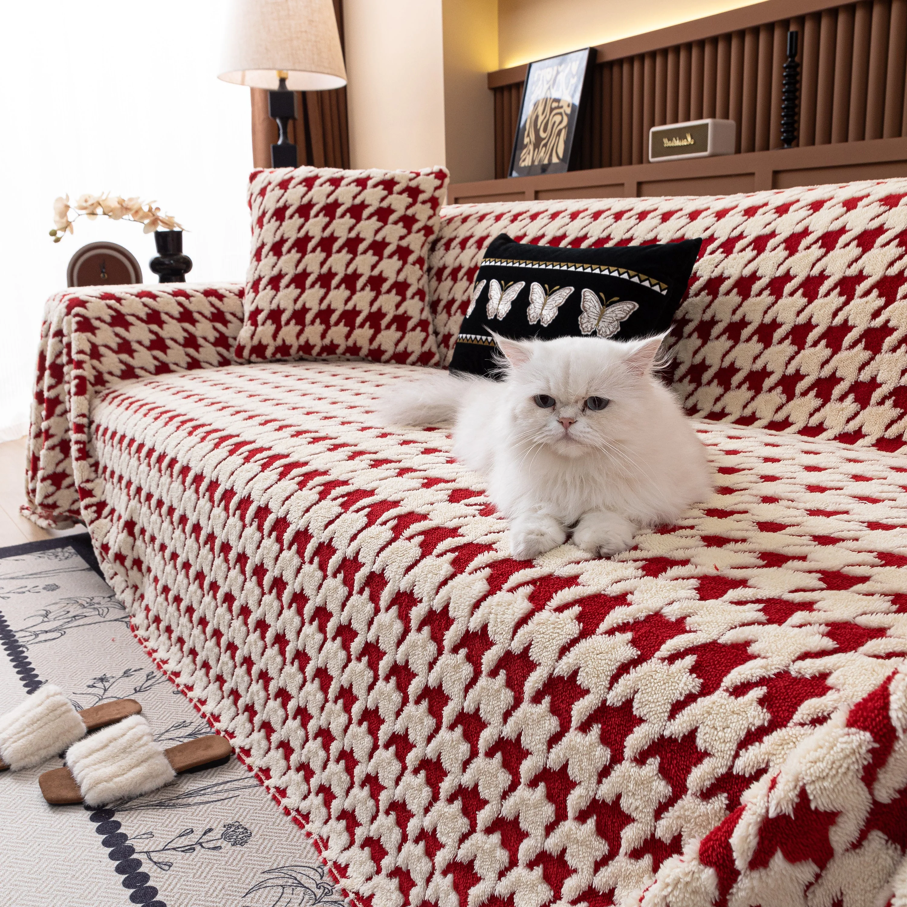 Jacquard Fleece Houndstooth Warm Cozy Couch Cover Blanket Decorative Throws for Sofas - Image 9