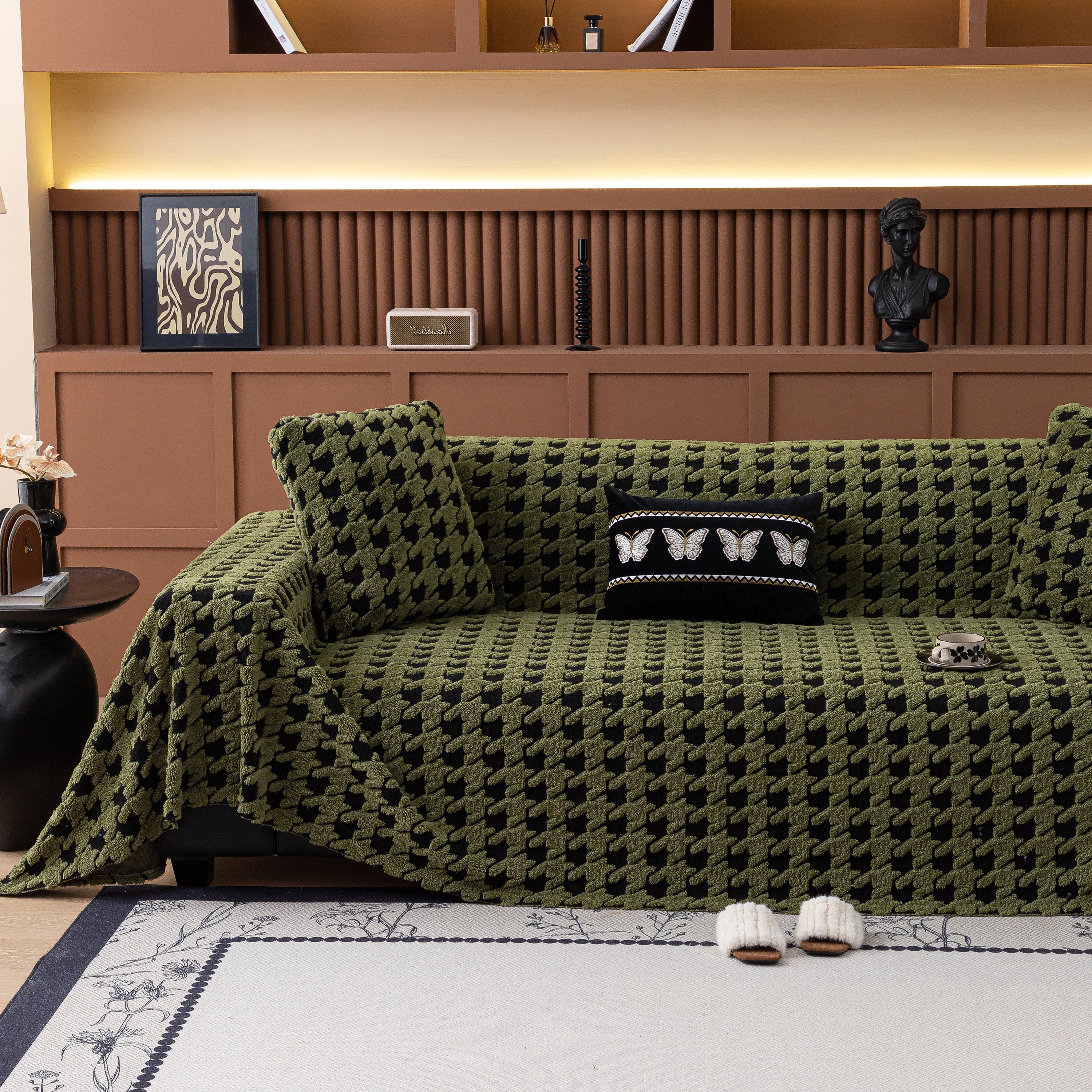 Jacquard Fleece Houndstooth Warm Cozy Couch Cover Blanket Decorative Throws for Sofas - Image 90