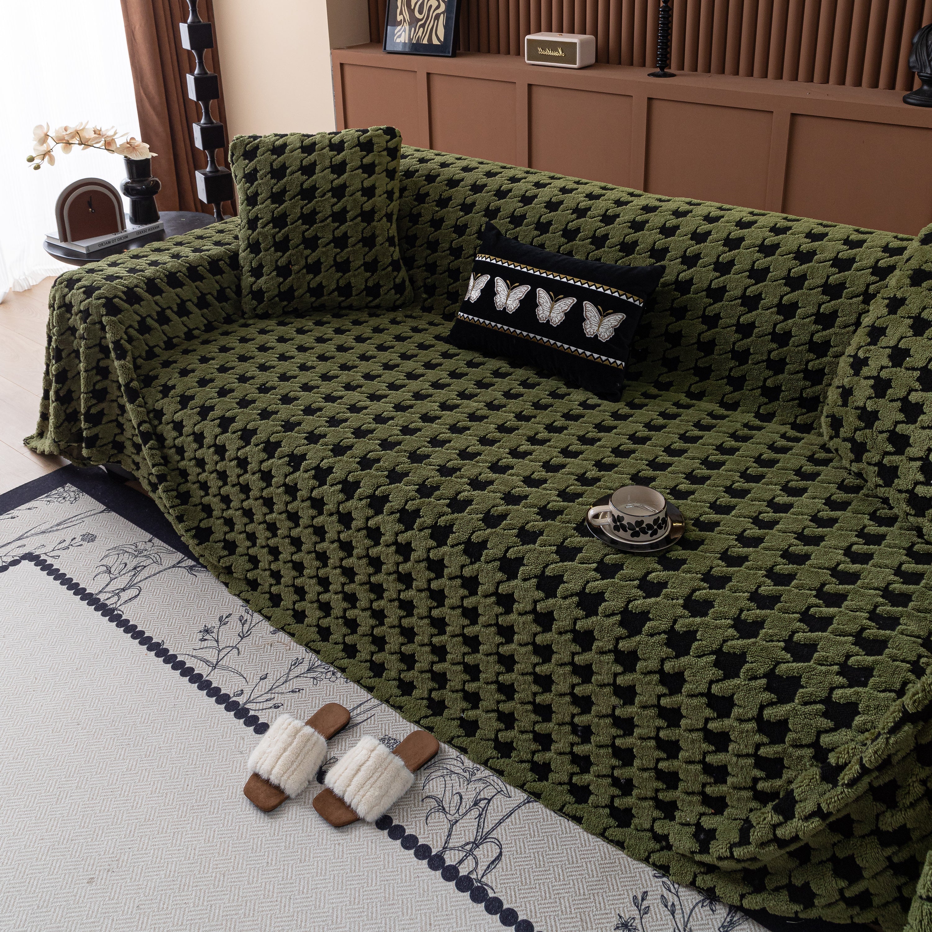 Jacquard Fleece Houndstooth Warm Cozy Couch Cover Blanket Decorative Throws for Sofas - Image 91