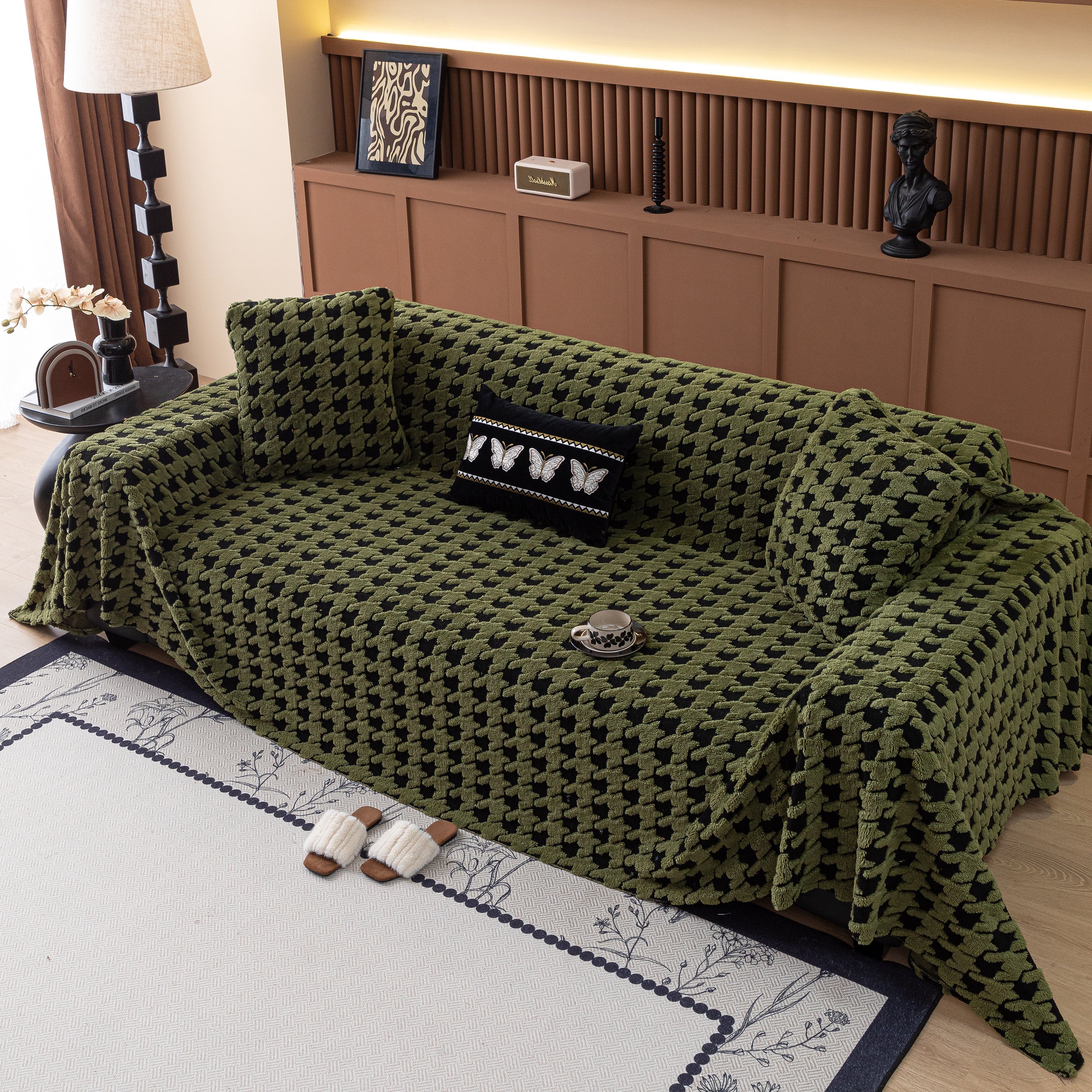 Jacquard Fleece Houndstooth Warm Cozy Couch Cover Blanket Decorative Throws for Sofas - Image 93