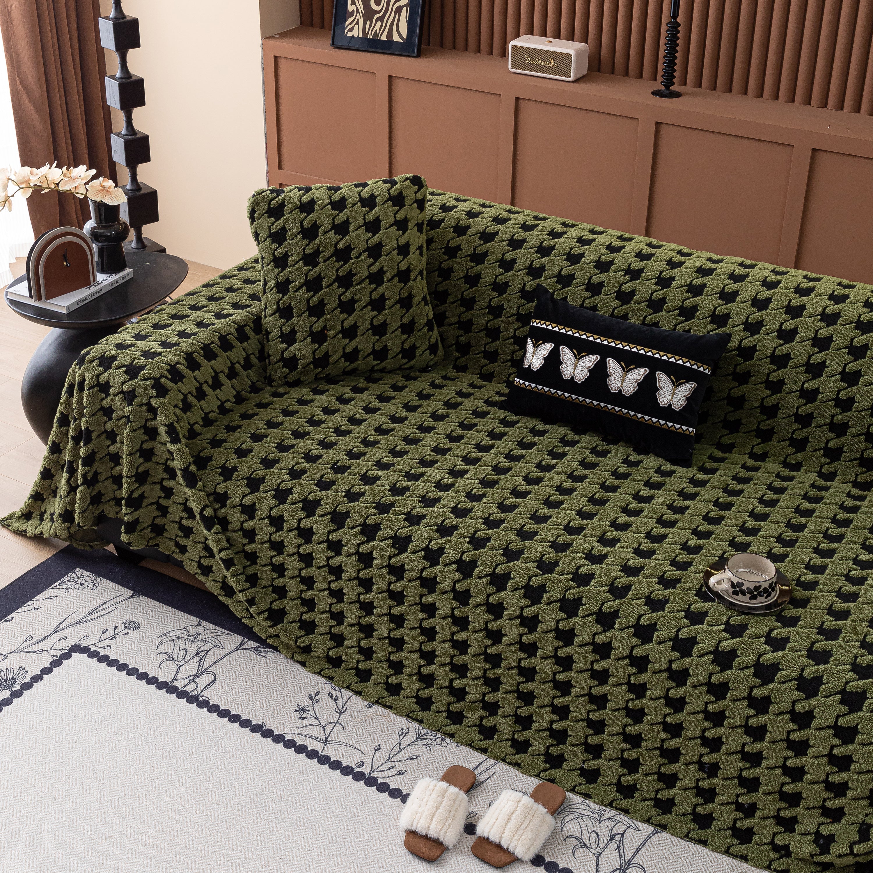 Jacquard Fleece Houndstooth Warm Cozy Couch Cover Blanket Decorative Throws for Sofas - Image 94