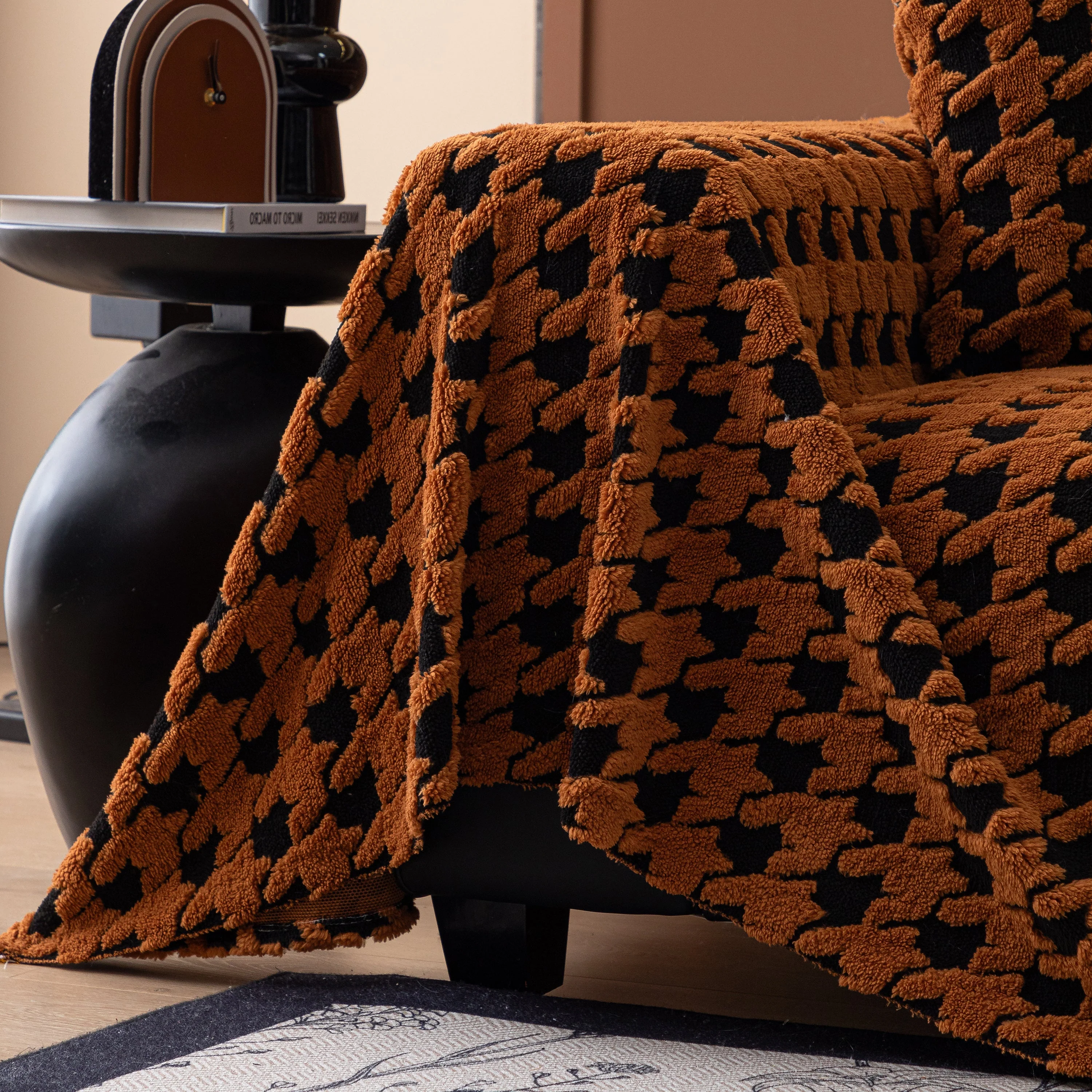 Jacquard Fleece Houndstooth Warm Cozy Couch Cover Blanket Decorative Throws for Sofas - Image 98
