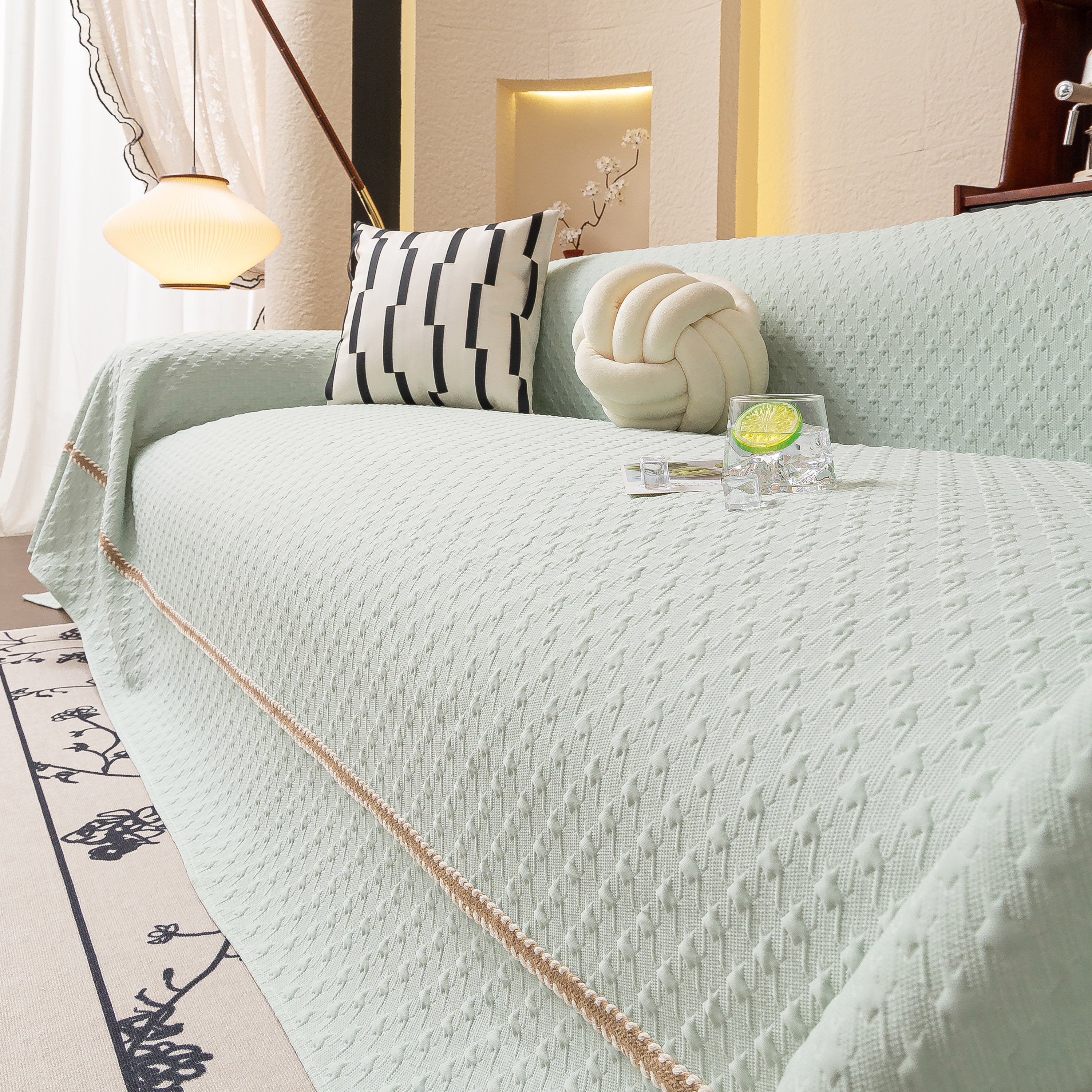 Jacquard Ice Silk Sofa Throw Cover with Gold Trim, Summer Cooling Couch Slipcover - Image 12