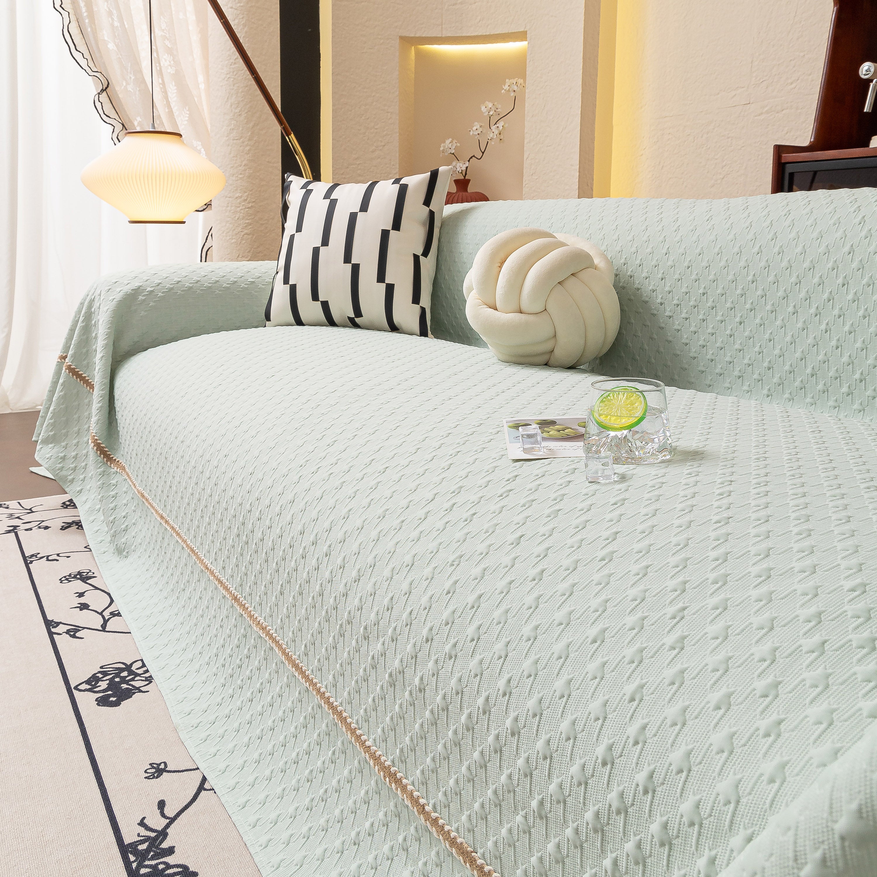 Jacquard Ice Silk Sofa Throw Cover with Gold Trim, Summer Cooling Couch Slipcover - Image 13