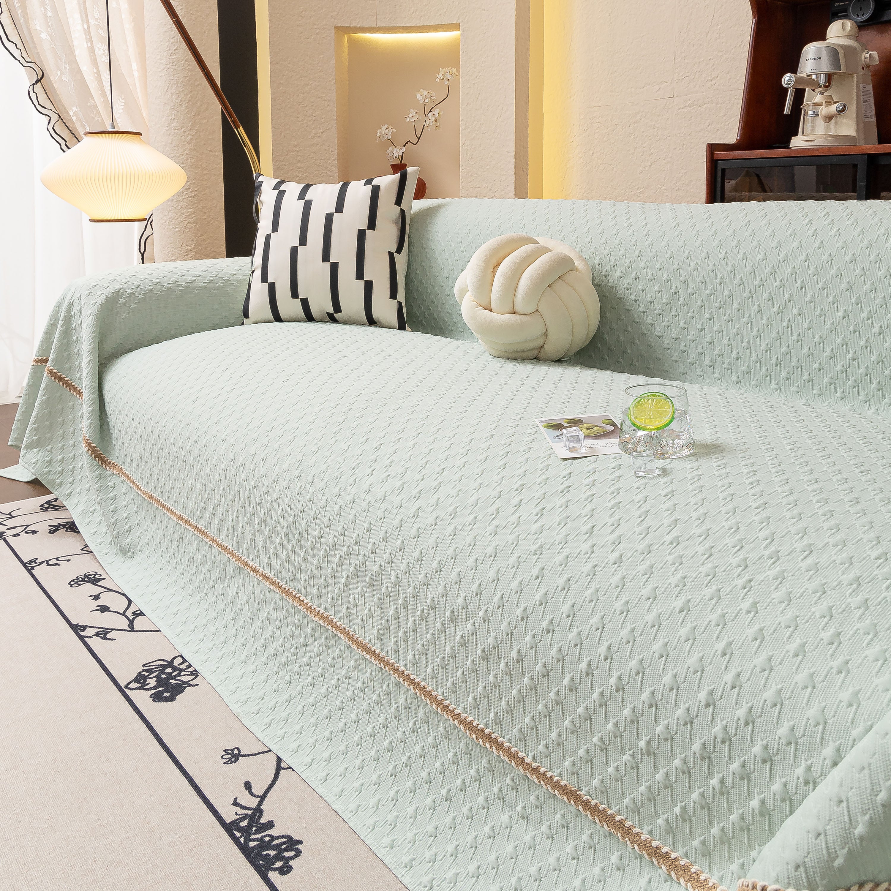 Jacquard Ice Silk Sofa Throw Cover with Gold Trim, Summer Cooling Couch Slipcover - Image 14