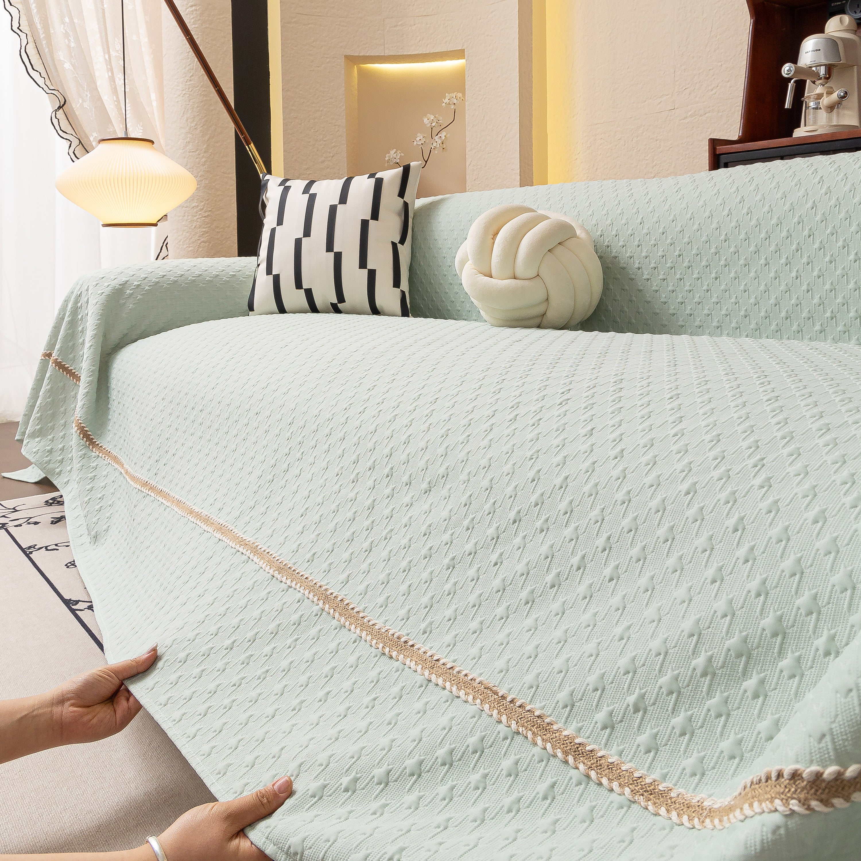 Jacquard Ice Silk Sofa Throw Cover with Gold Trim, Summer Cooling Couch Slipcover - Image 18