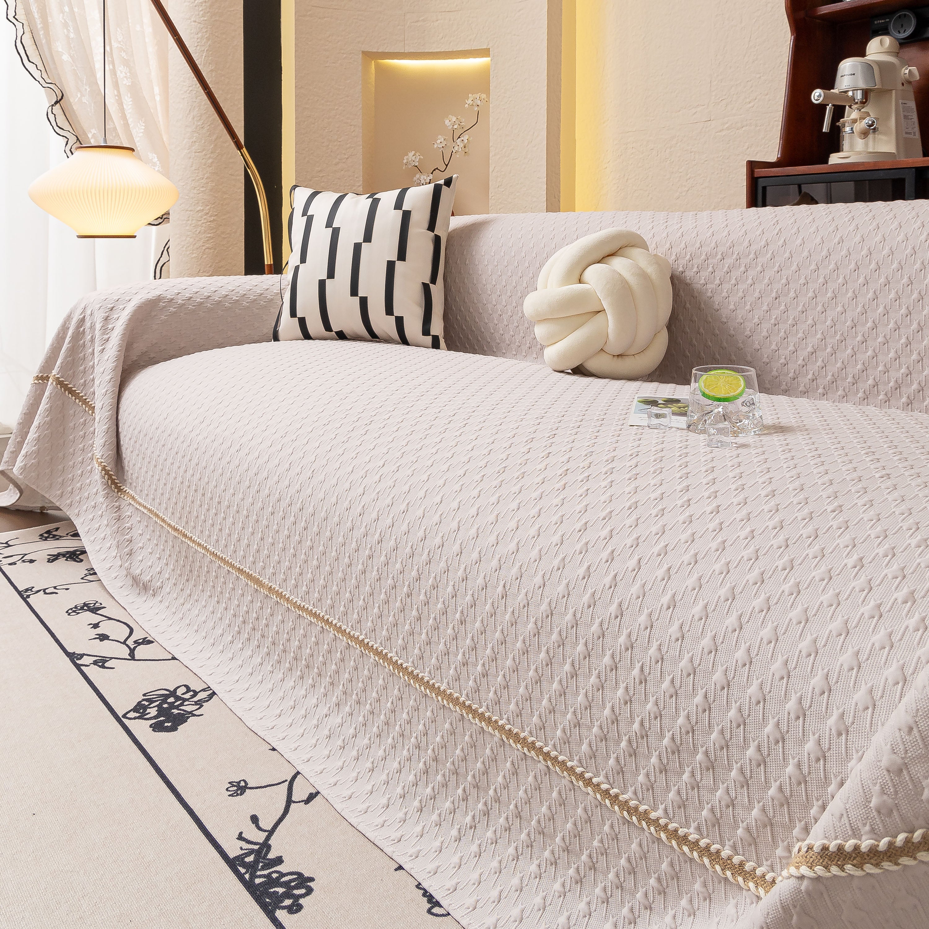 Jacquard Ice Silk Sofa Throw Cover with Gold Trim, Summer Cooling Couch Slipcover - Image 25