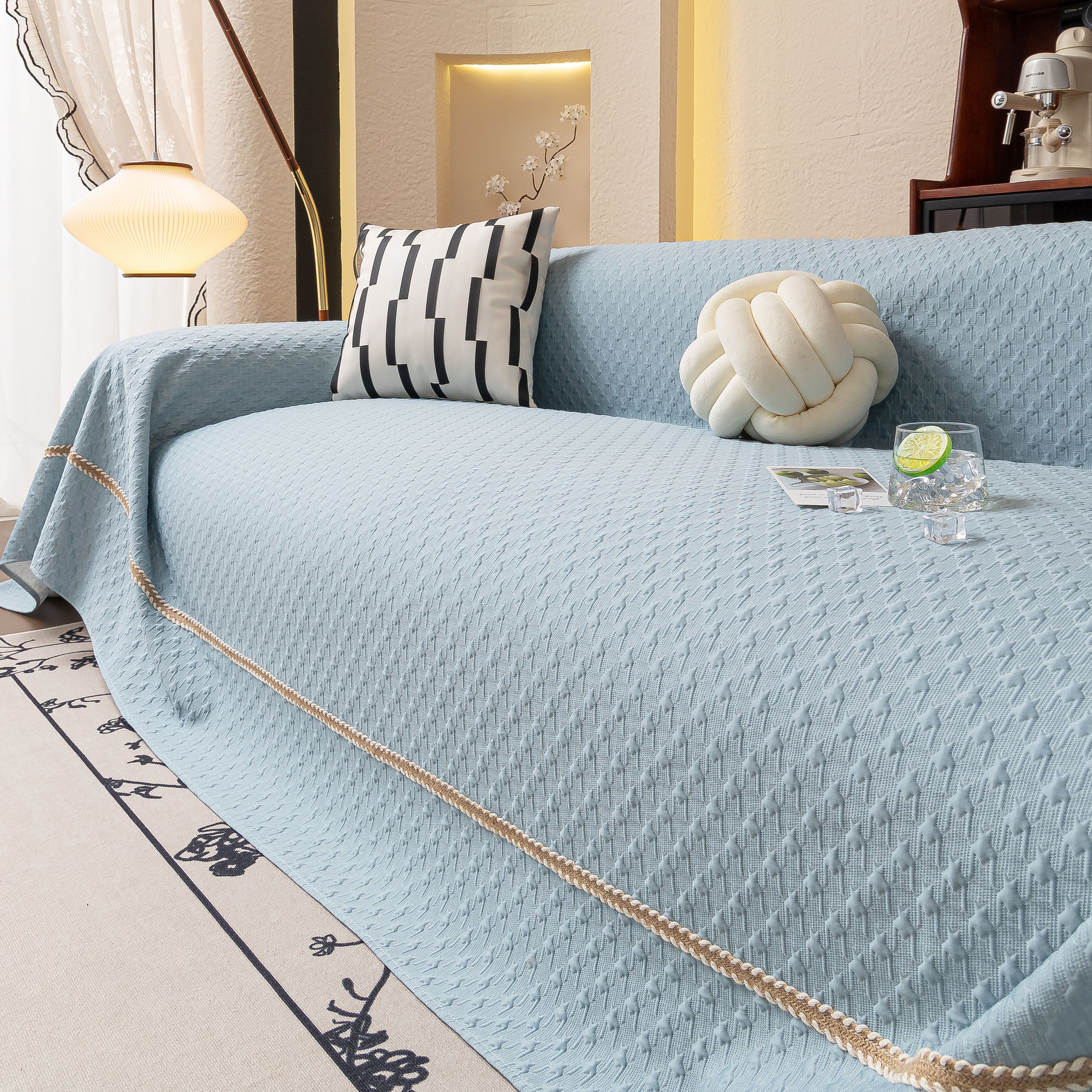 Jacquard Ice Silk Sofa Throw Cover with Gold Trim, Summer Cooling Couch Slipcover - Image 26