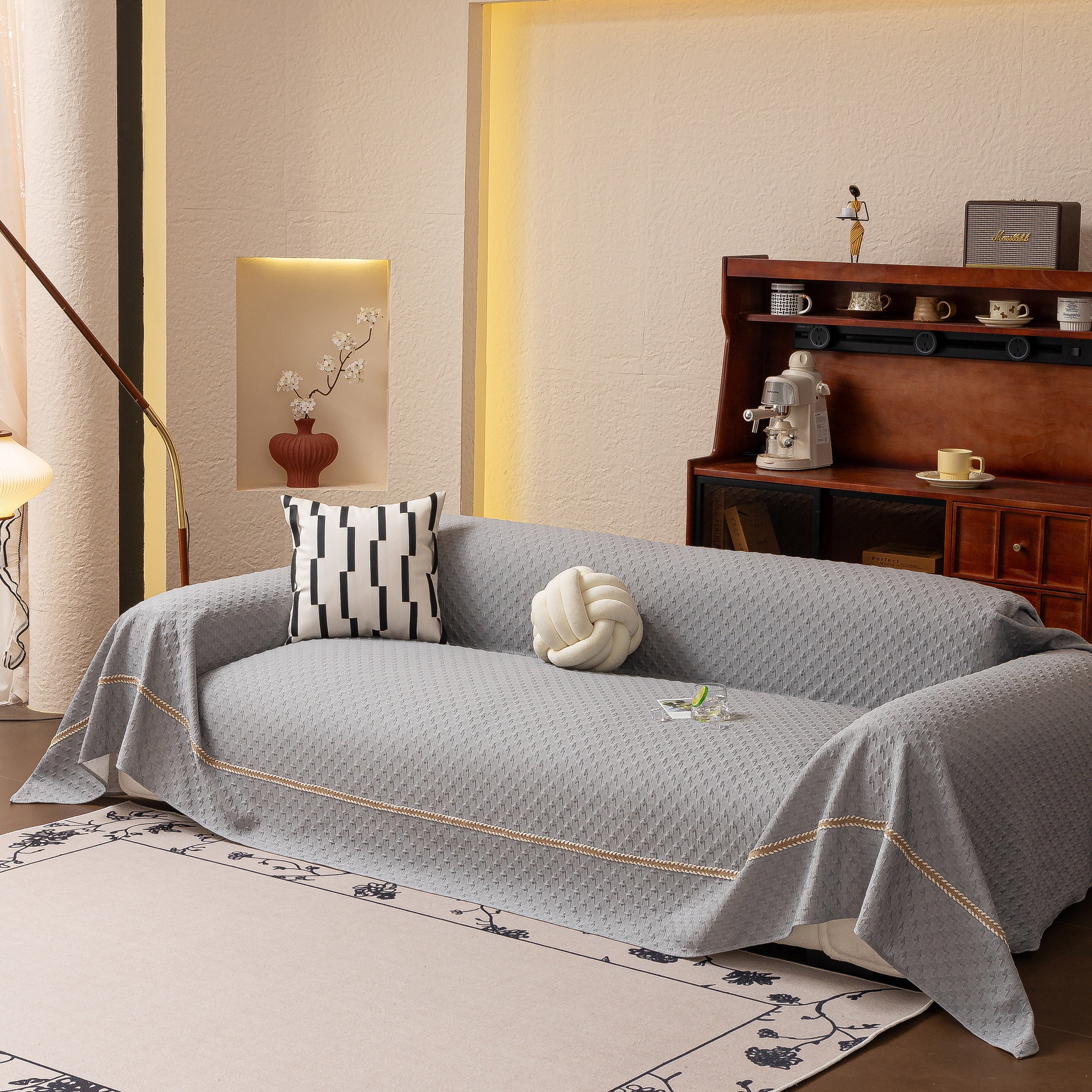 Jacquard Ice Silk Sofa Throw Cover with Gold Trim, Summer Cooling Couch Slipcover - Image 27