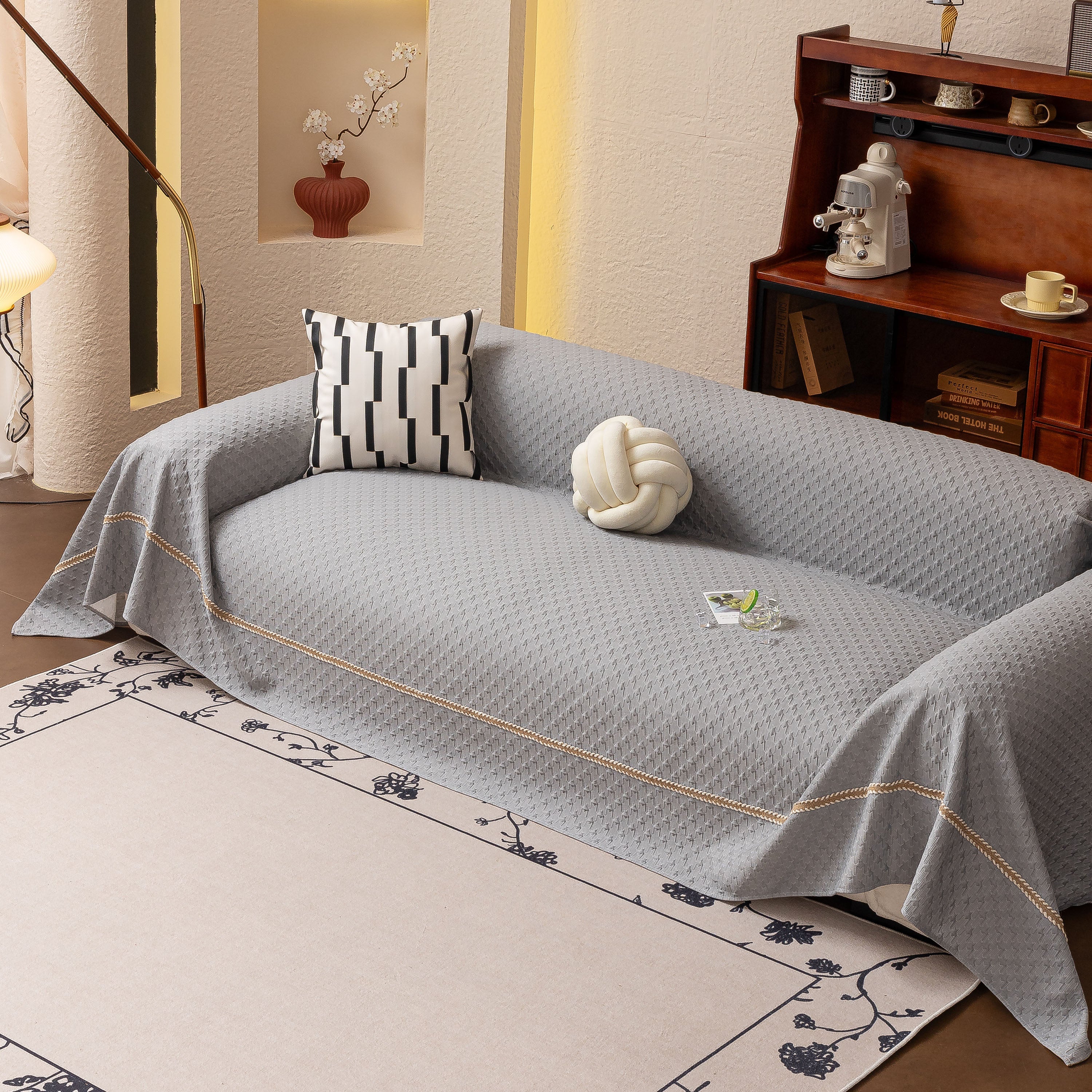 Jacquard Ice Silk Sofa Throw Cover with Gold Trim, Summer Cooling Couch Slipcover - Image 28