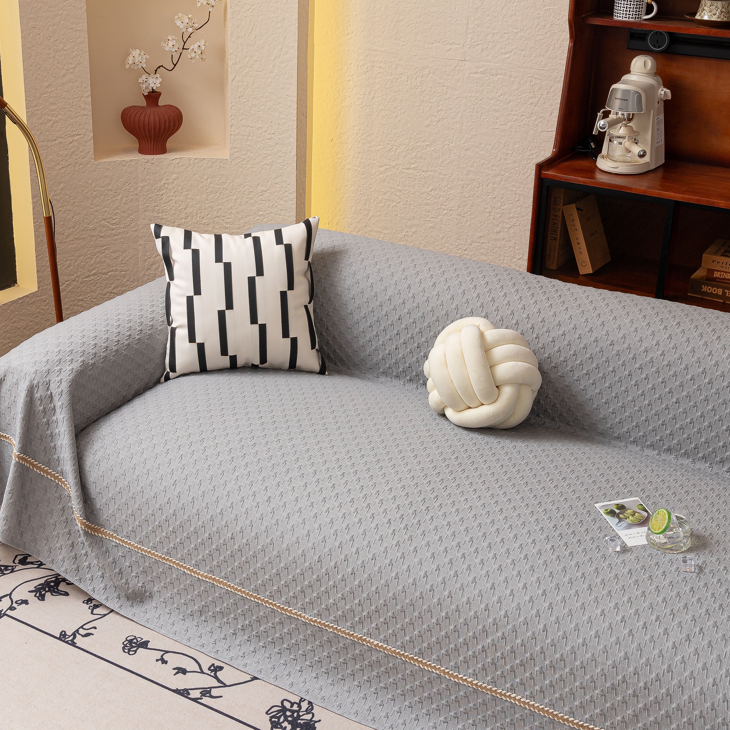 Jacquard Ice Silk Sofa Throw Cover with Gold Trim, Summer Cooling Couch Slipcover - Image 30