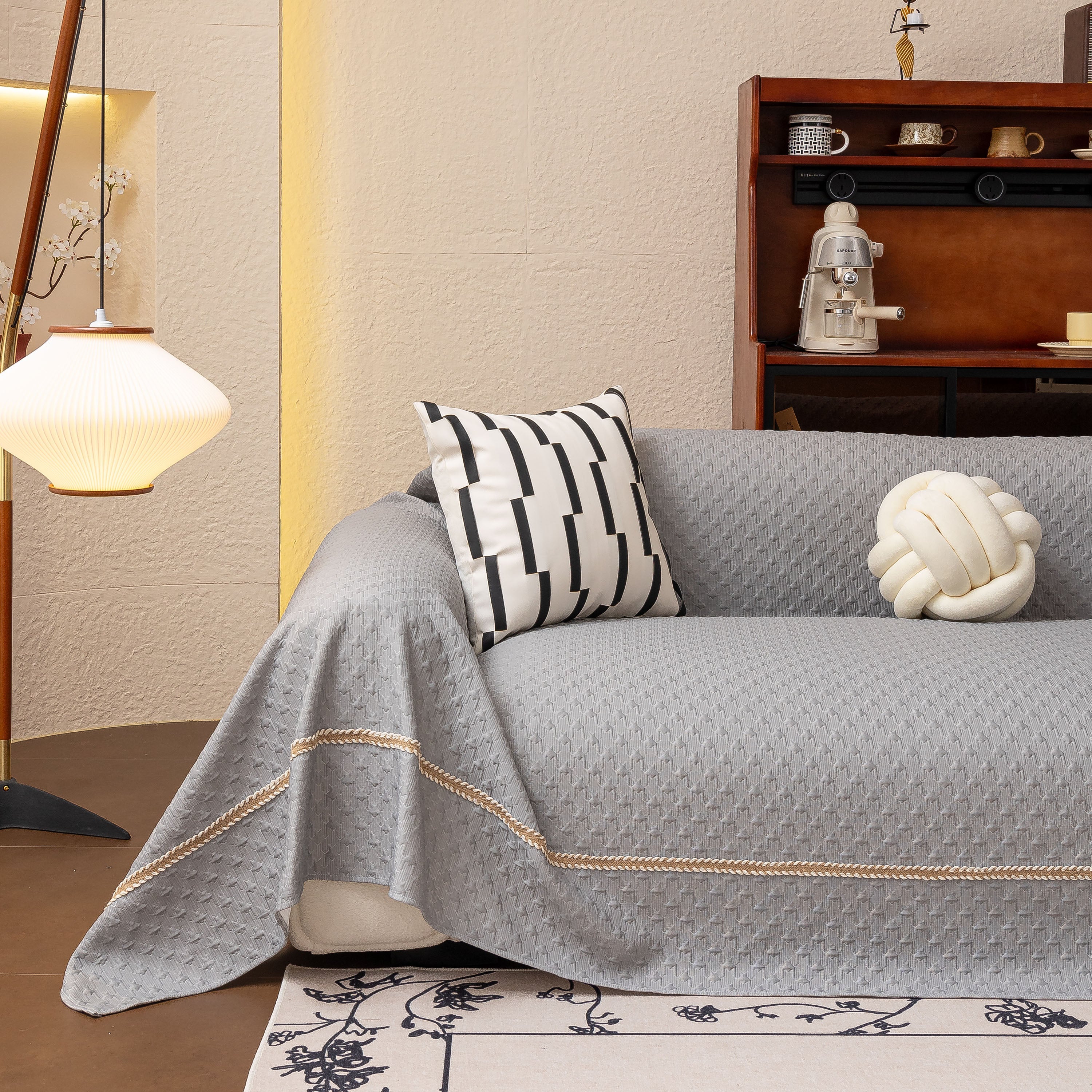 Jacquard Ice Silk Sofa Throw Cover with Gold Trim, Summer Cooling Couch Slipcover - Image 32