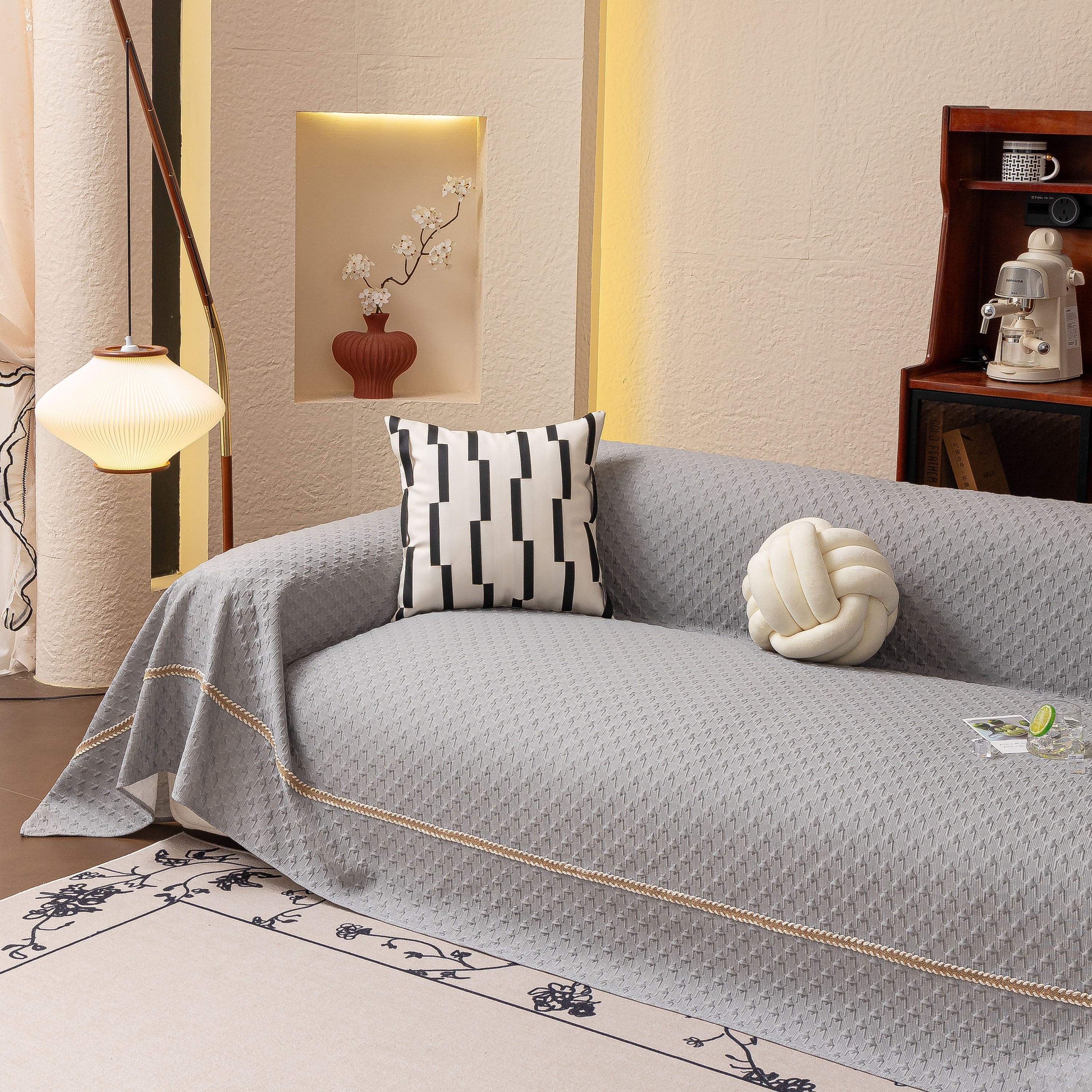 Jacquard Ice Silk Sofa Throw Cover with Gold Trim, Summer Cooling Couch Slipcover - Image 33